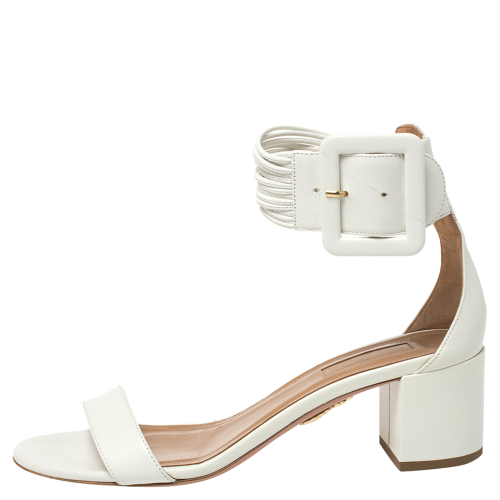 

Aquazzura White Leather Casablanca Sandals Size