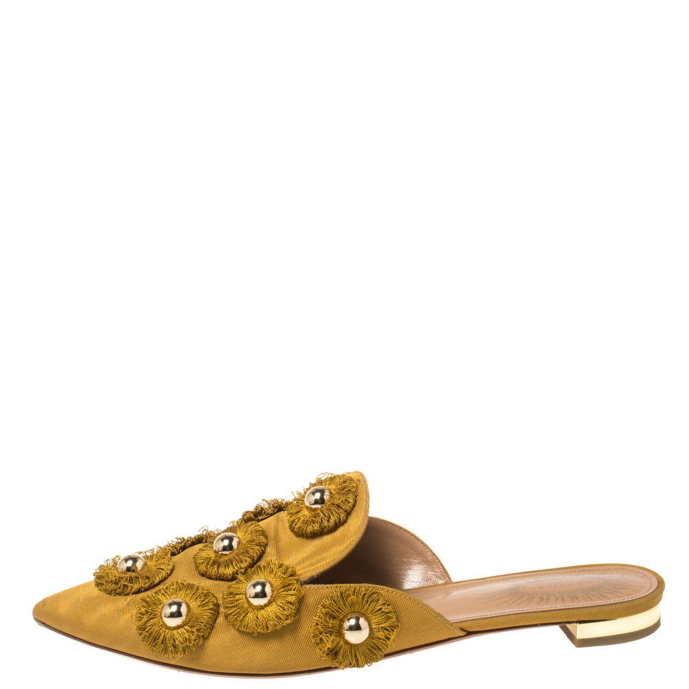 

Aquazzura Mustard Fabric Sunflower Mules Size, Yellow