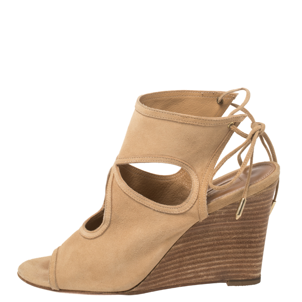 

Aquazzura Beige Suede Sexy Thing Cutout Wedge Sandals Size
