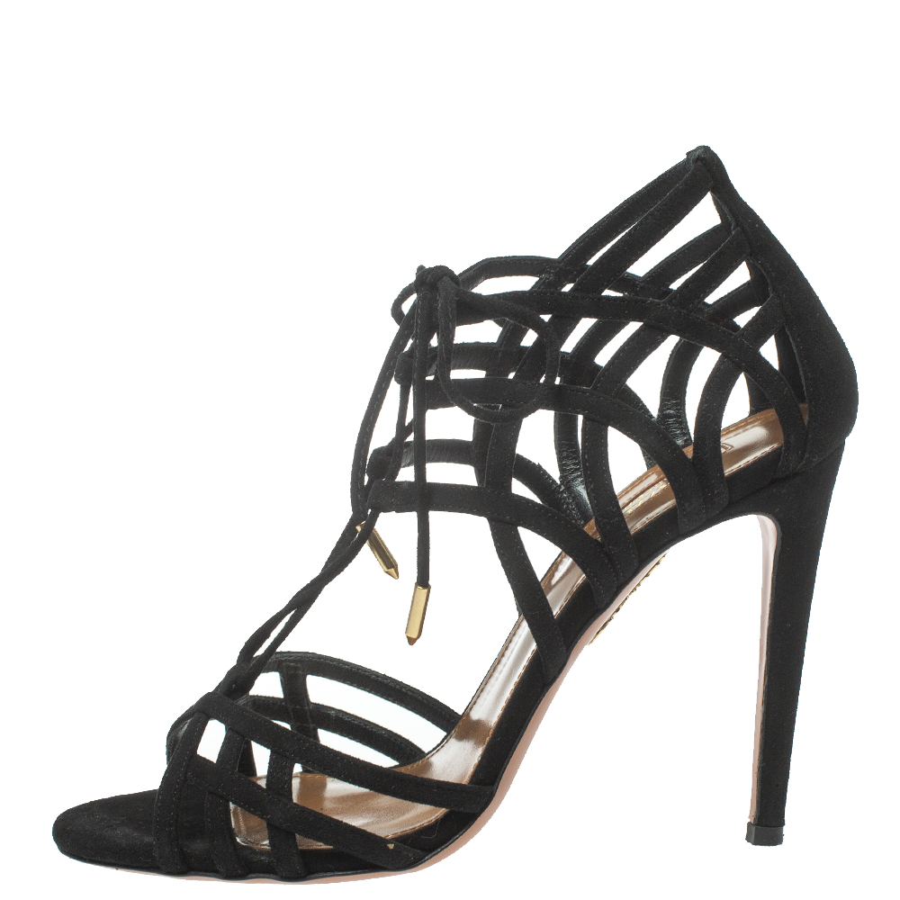 

Aquazzura Black Suede Ginger Tie Wrap Sandals Size