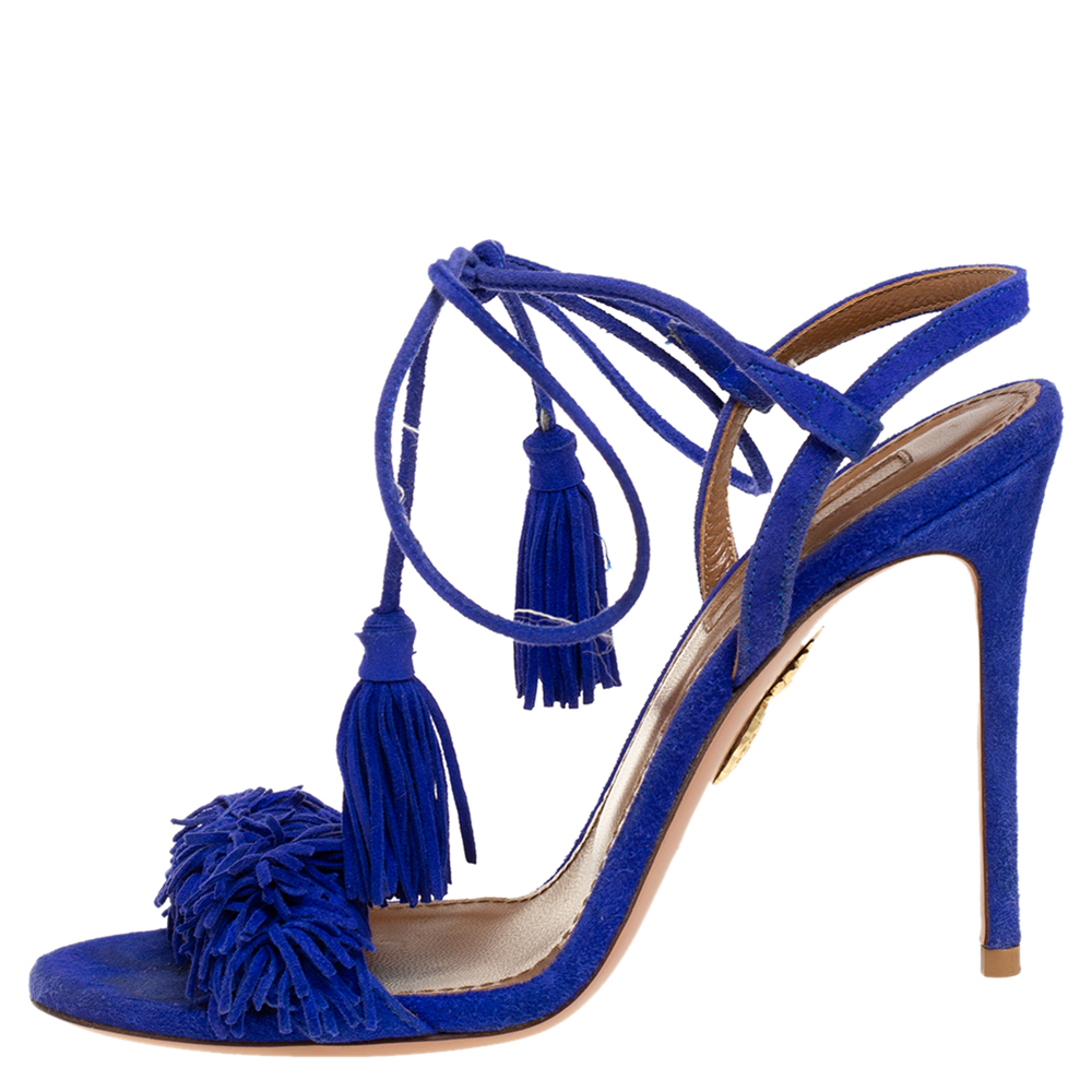 

Aquazzura Blue Suede Wild Thing Ankle Wrap Sandals Size