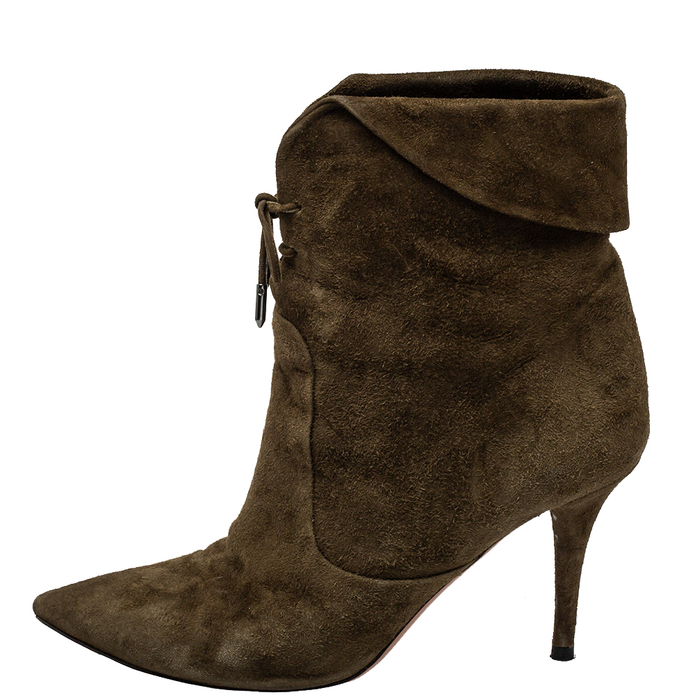 

Aquazzura Brown Olive Green Suede Tribeca Ankle Boots Size