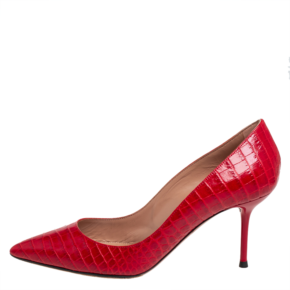 

Aquazzura Red Croc-Embossed Leather Purist Pumps Size