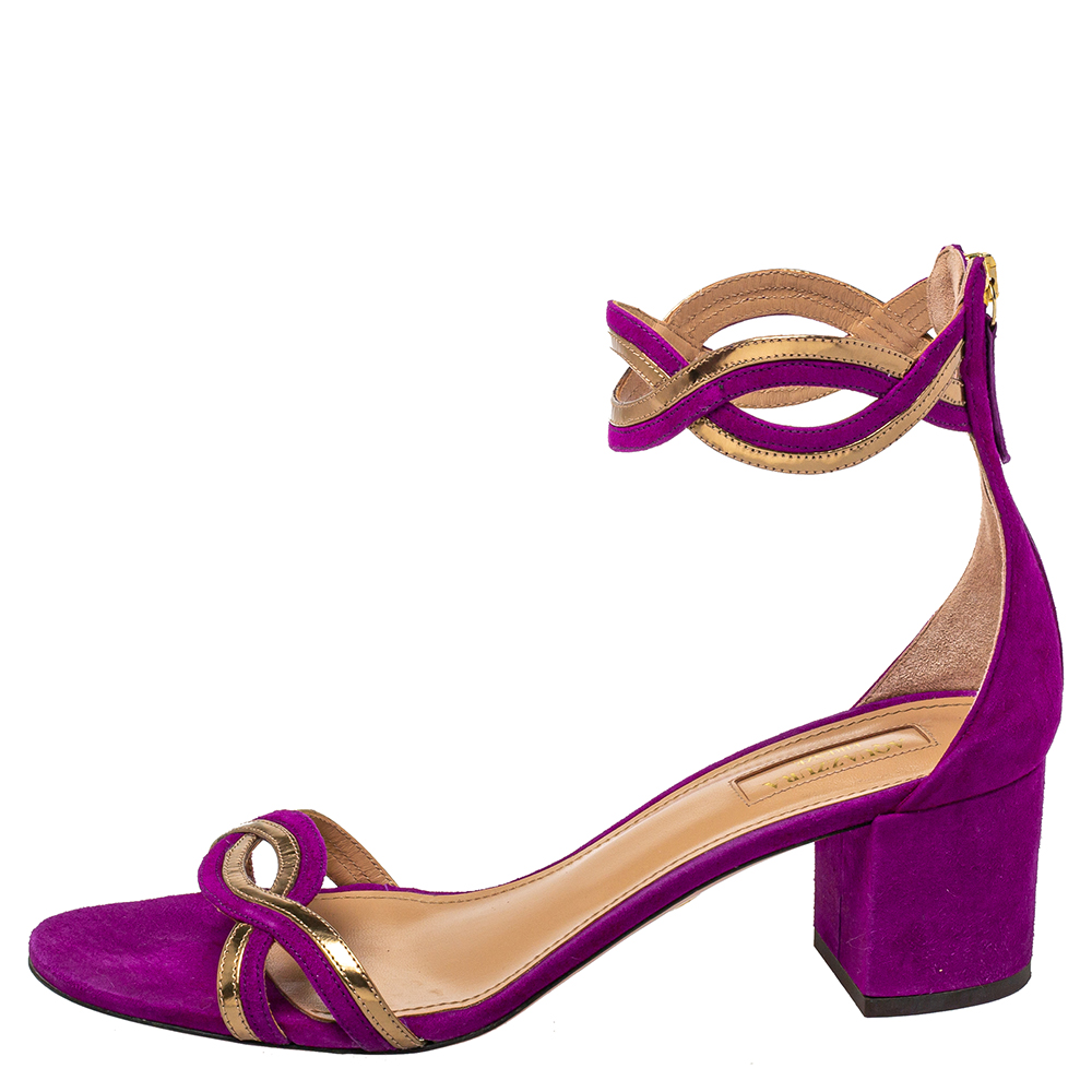 

Aquazzura Purple Suede Moon Ray Block Heel Ankle Strap Sandals Size