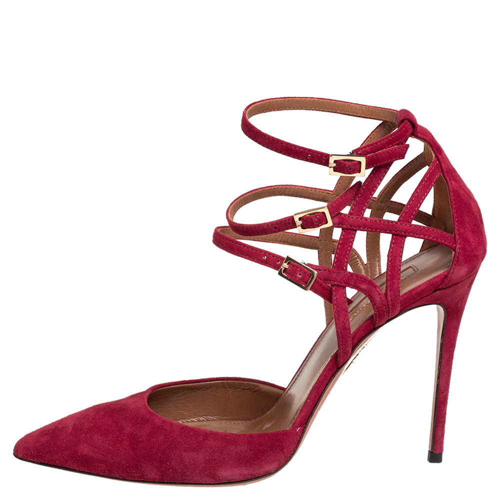 

Aquazzura Burgundy Suede Strappy Ankle Strap Sandals Size