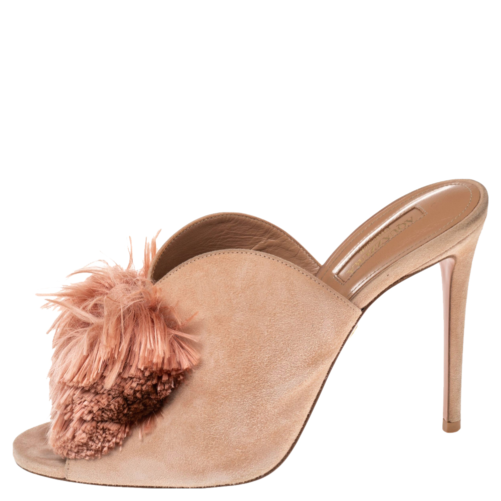 

Aquazzura Blush Pink Lotus Blossom Mule Sandals Size