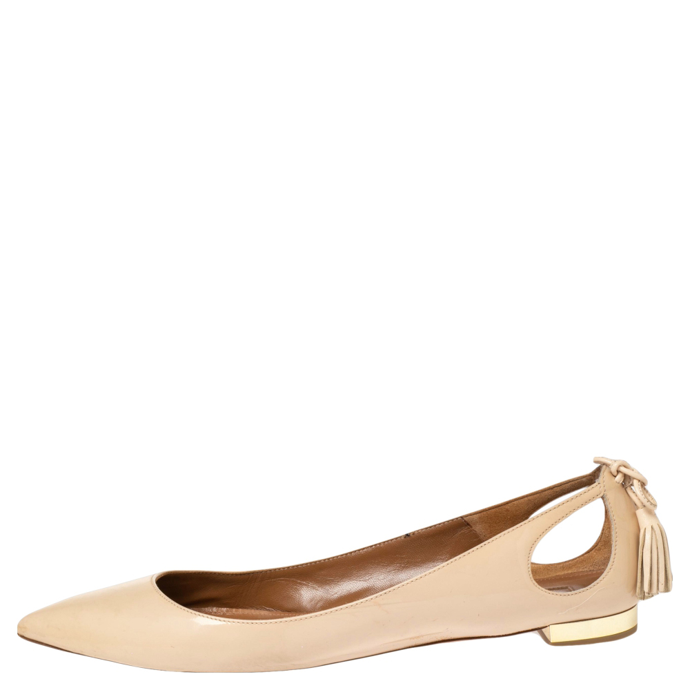 

Aquazzura Beige Patent Leather Forever Marilyn Ballet Flats Size