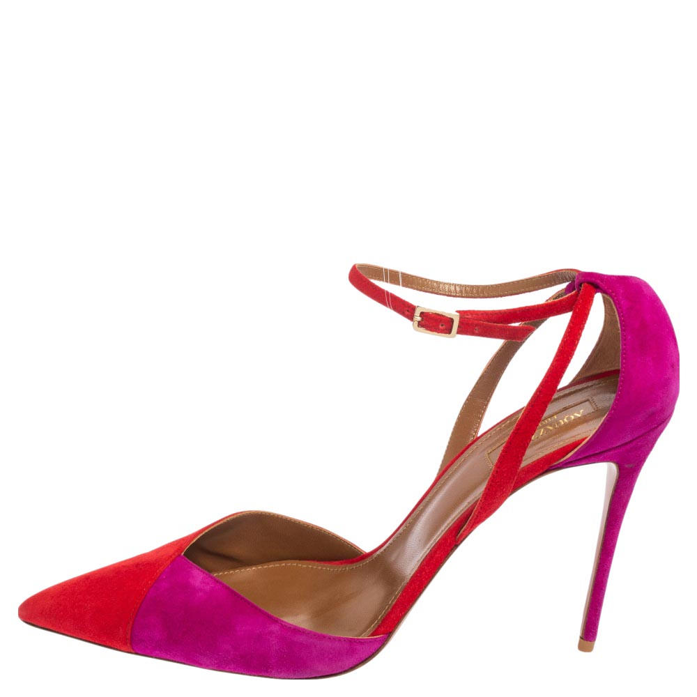 

Aquazzura Red/Purple Suede Pointed Toe Ankle Wrap Sandals Size