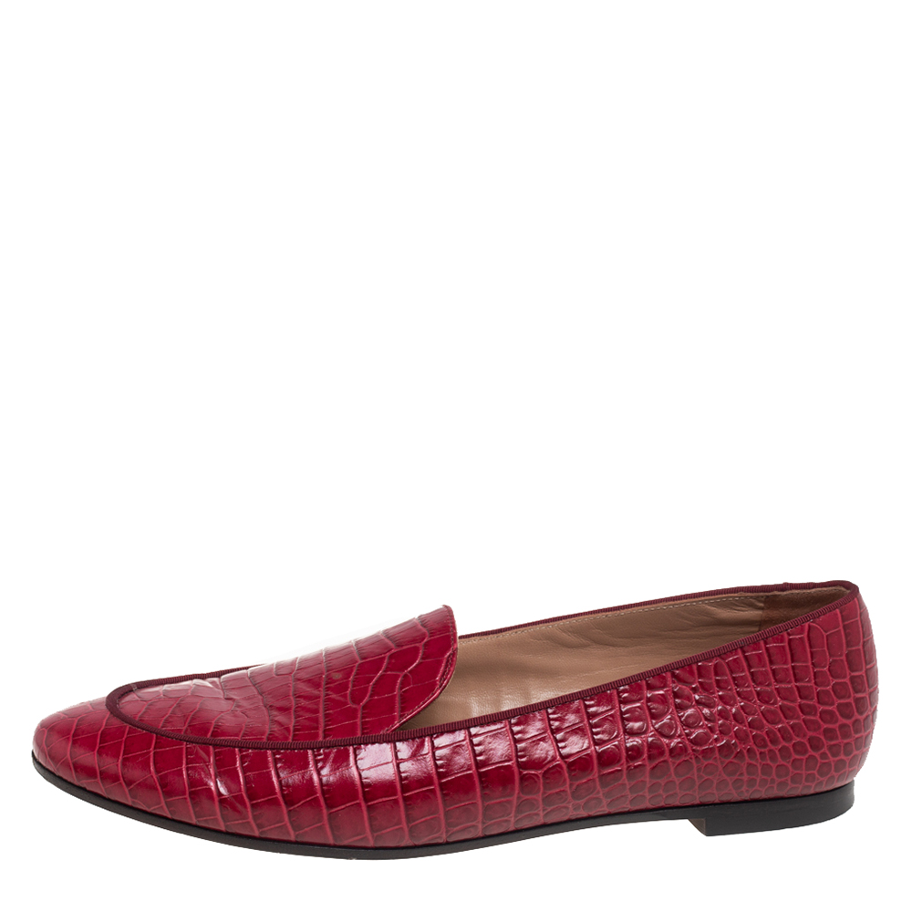 

Aquazzura Burgundy Alligator Leather Slip On Loafers Size