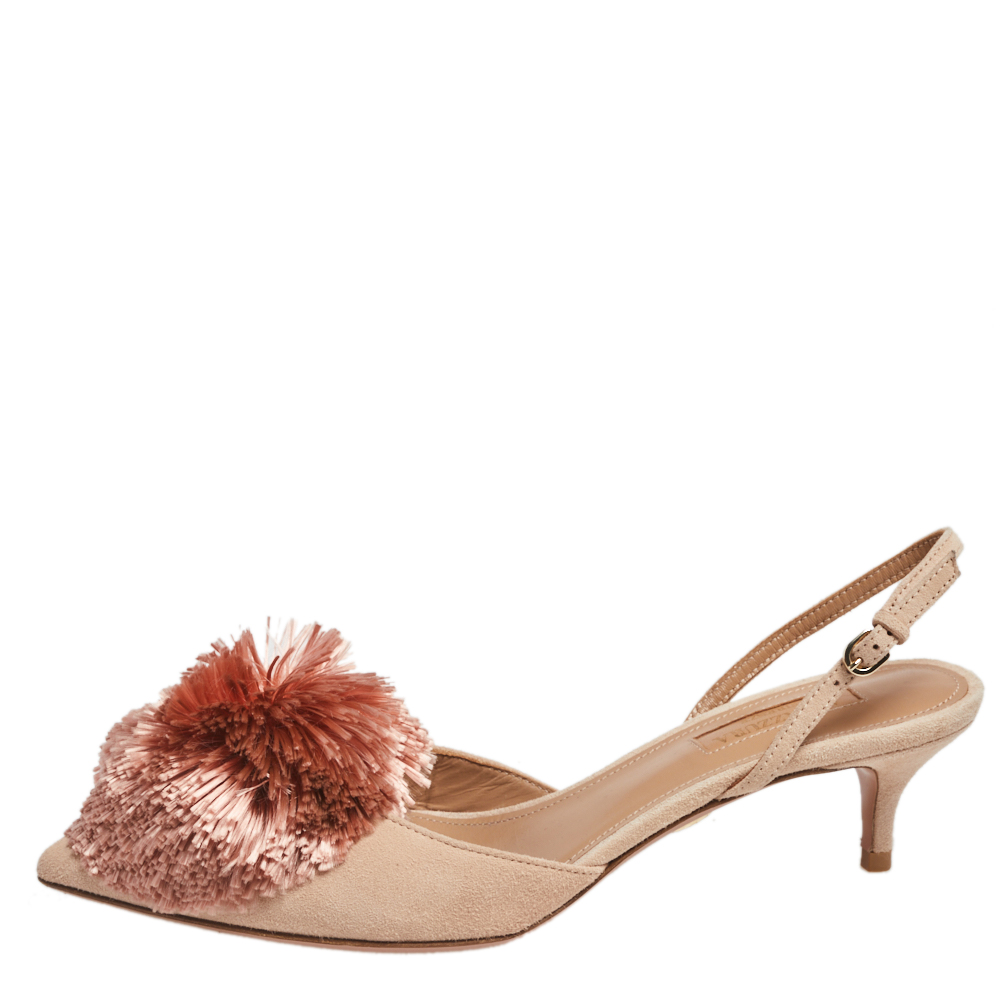 

Aquazzura Beige Suede Powder Puff Ankle Strap Sandals Size