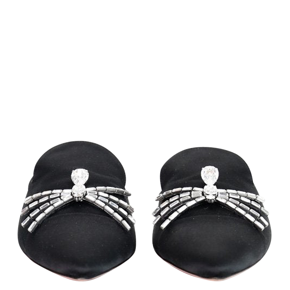 

Aquazzura Black Leather Satin Crystal Spider Sandals Size IT