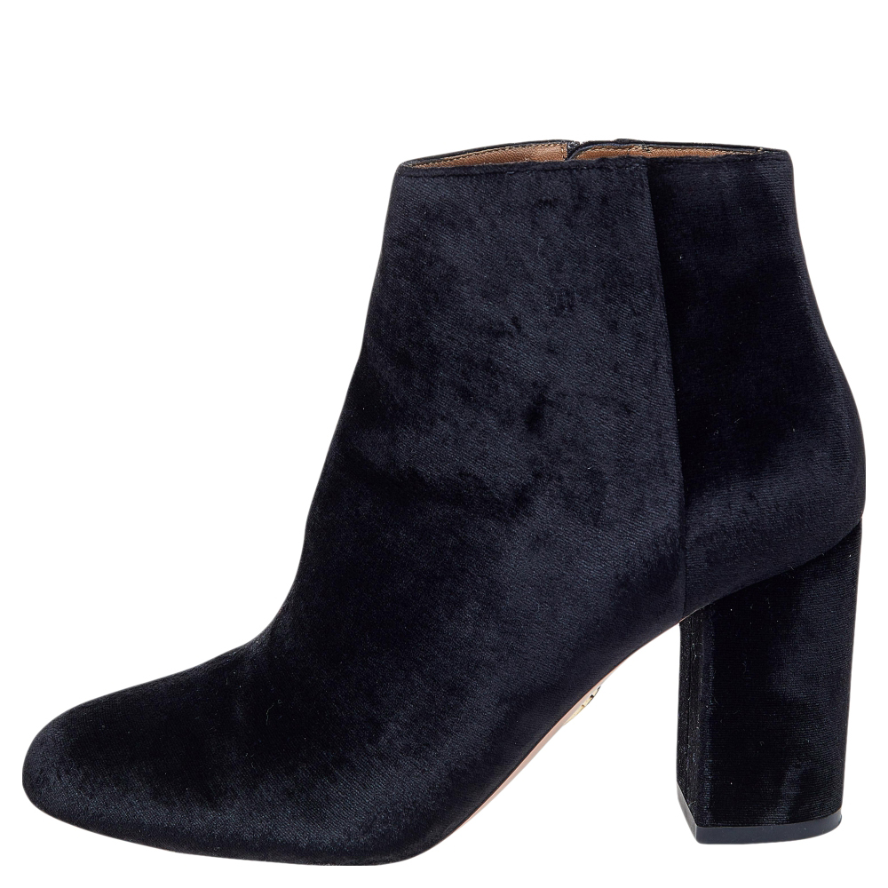 

Aquazzura Black Velvet Brooklyn Ankle Boots Size