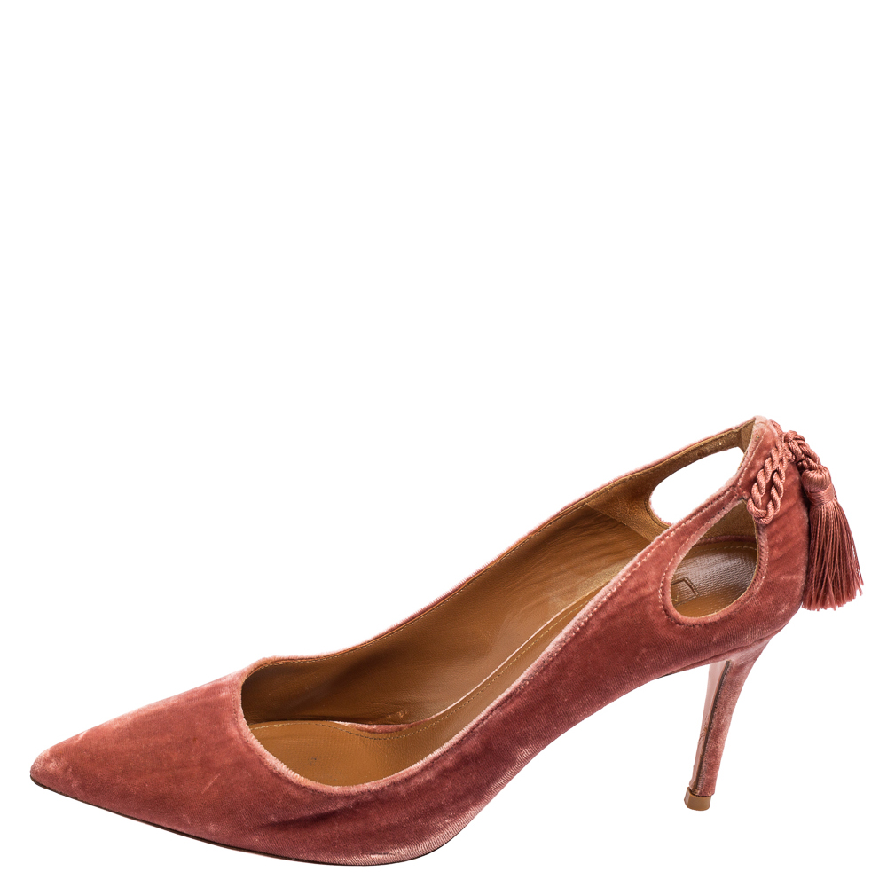 

Aquazzura Dusty Pink Velvet Marilyn Pointed-Toe Pumps Size