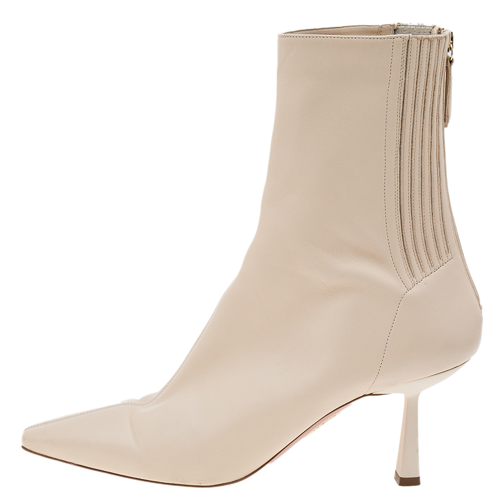 

Aquazzura Off White Leather Saint Honore Ankle Boots Size