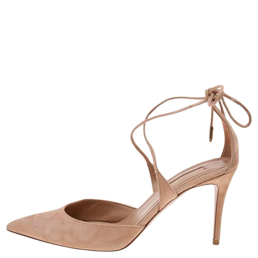 

Aquazzura Beige Suede Matilde Cross Straps Sandals Size