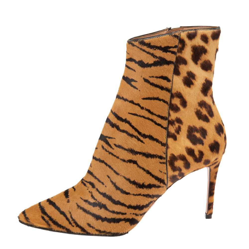 

Aquazzura Brown Leopard Print Calf Hair Alma Boots Size