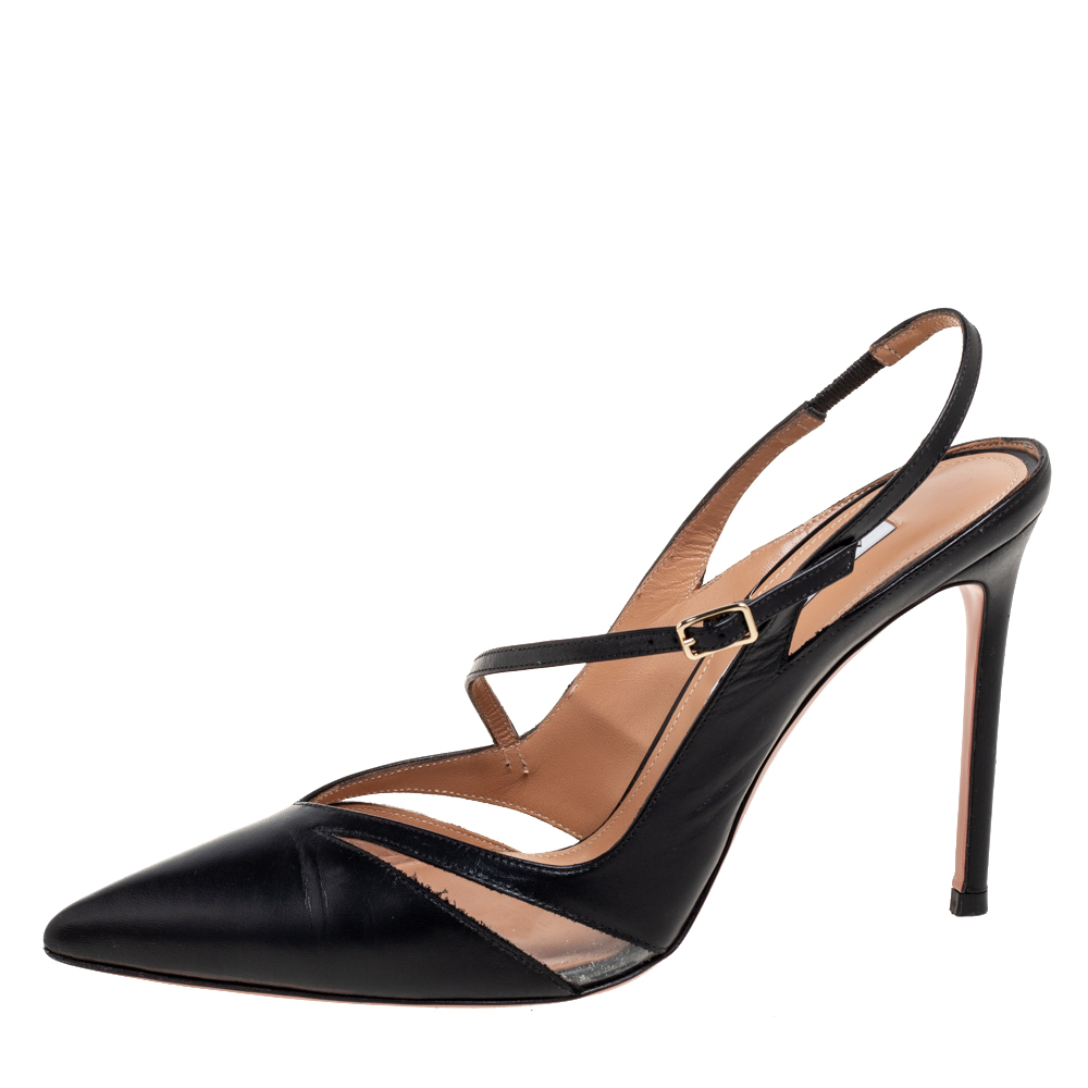 

Aquazzura Black Leather and PVC First Love Slingback Pumps Size