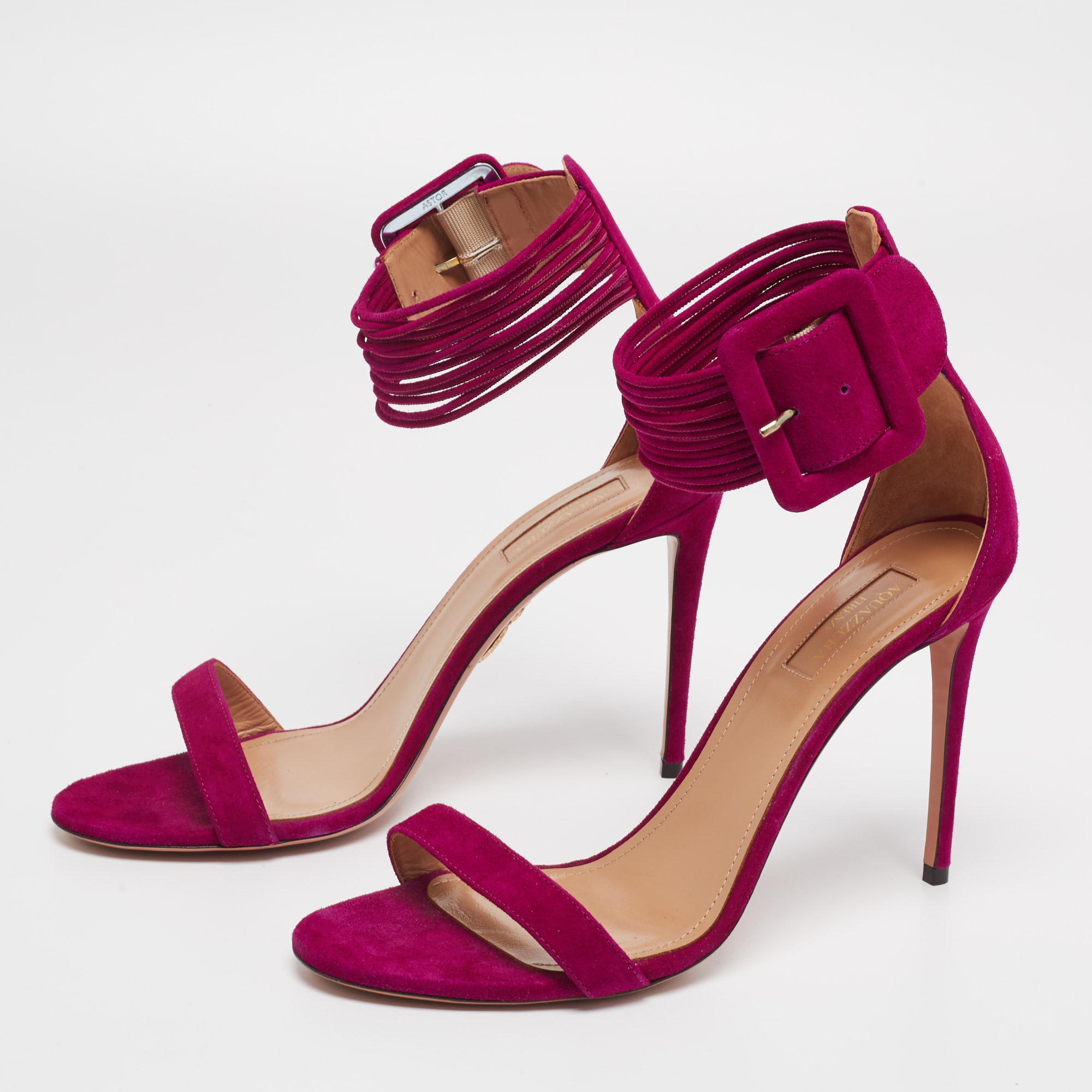 

Aquazzura Cognac Suede Casablanca Ankle Strap Sandals Size, Purple