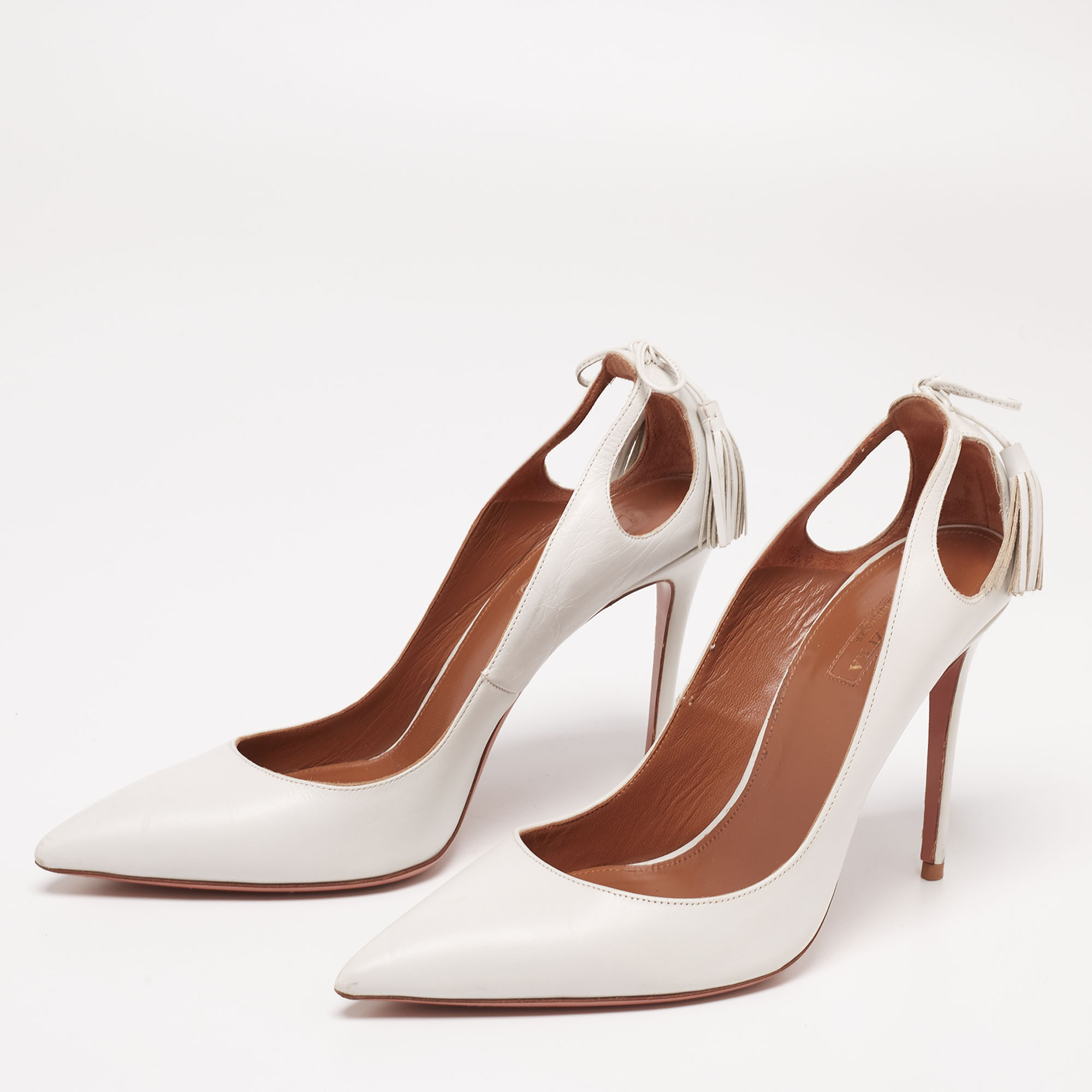 

Aquazzura White Leather Forever Marilyn Pumps Size