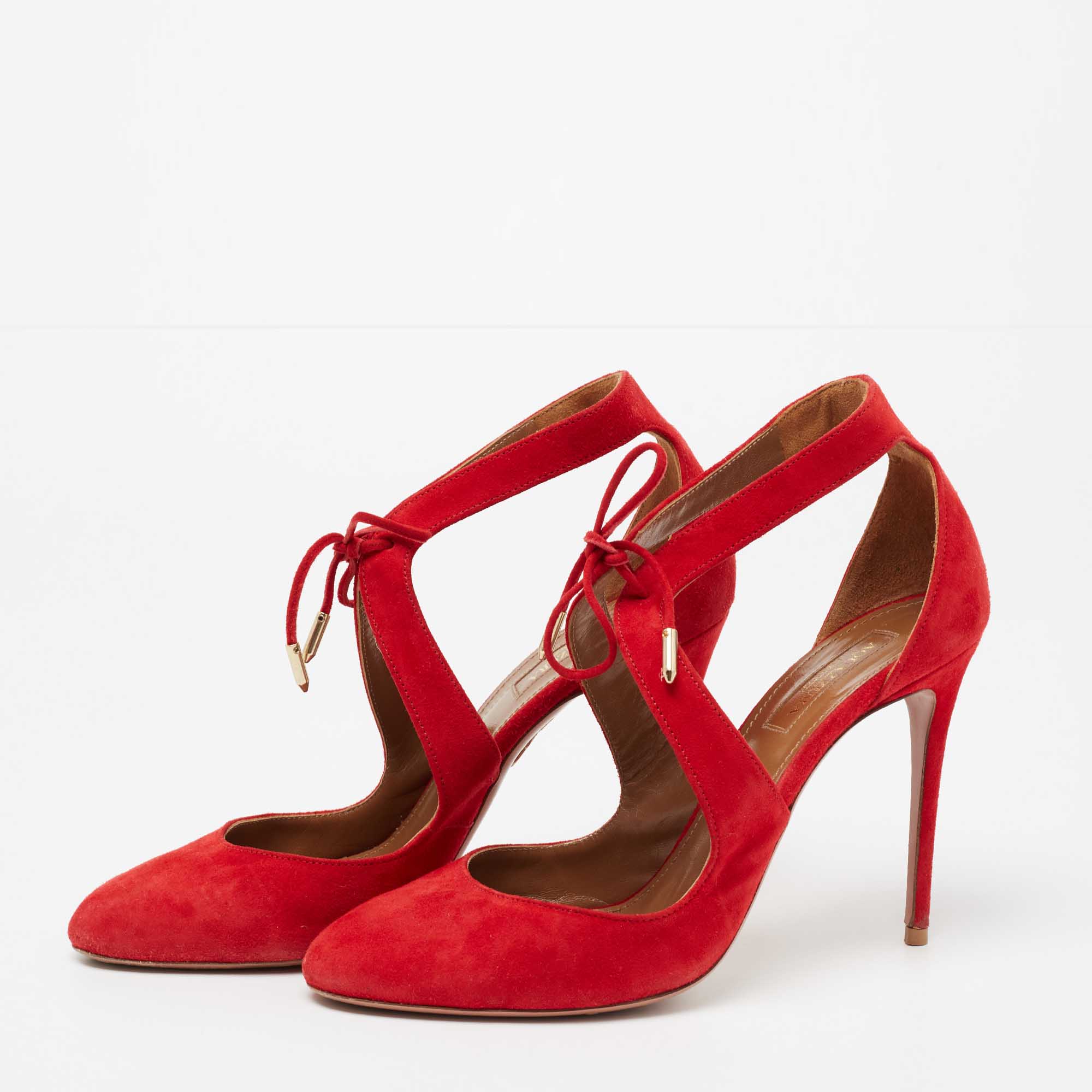 

Aquazzura Red Suede Stella Pumps Size