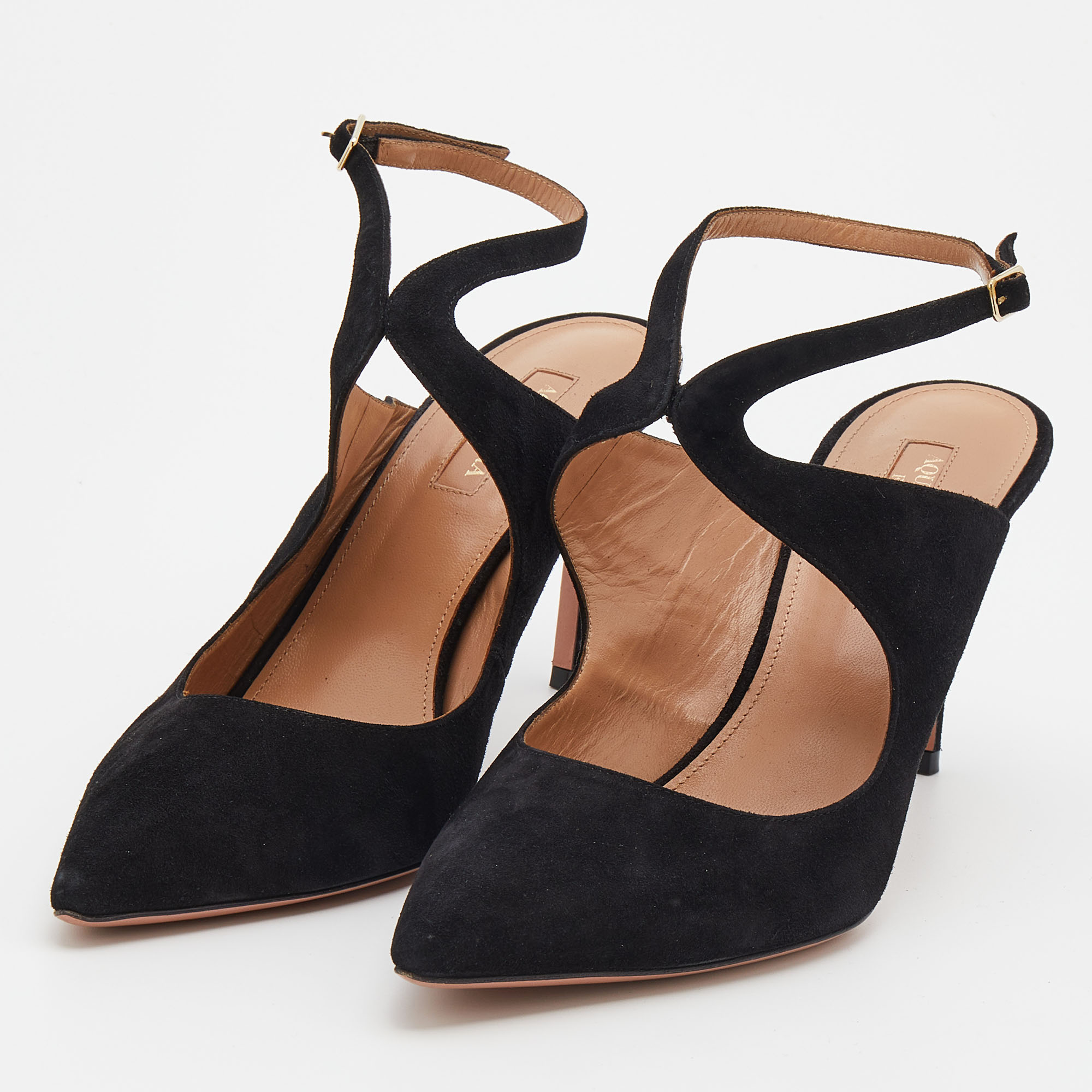 

Aquazzura Black Suede Talana Cut Out Pointed Toe Pumps Size