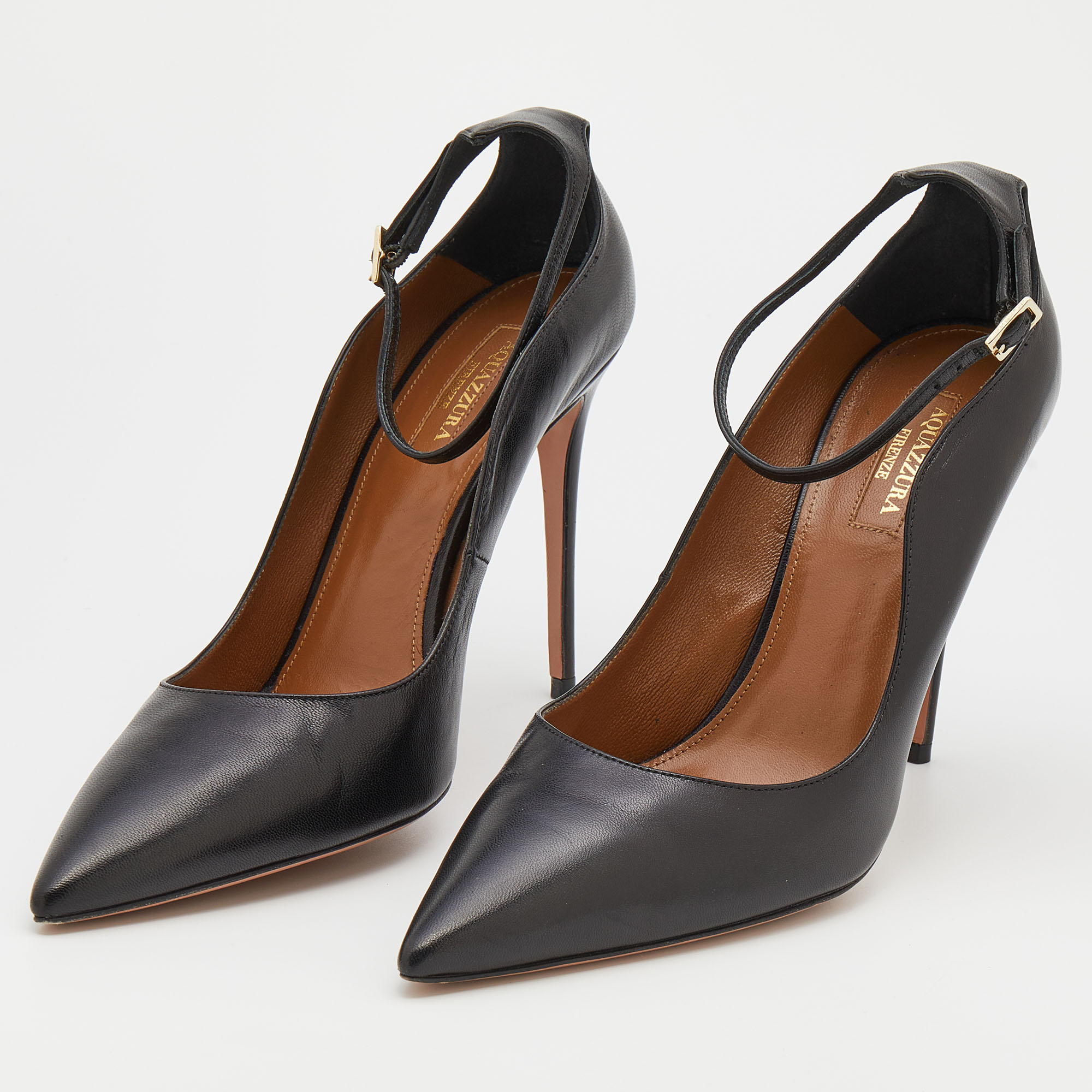 

Aquazzura Black Leather Ankle Strap Pumps Size