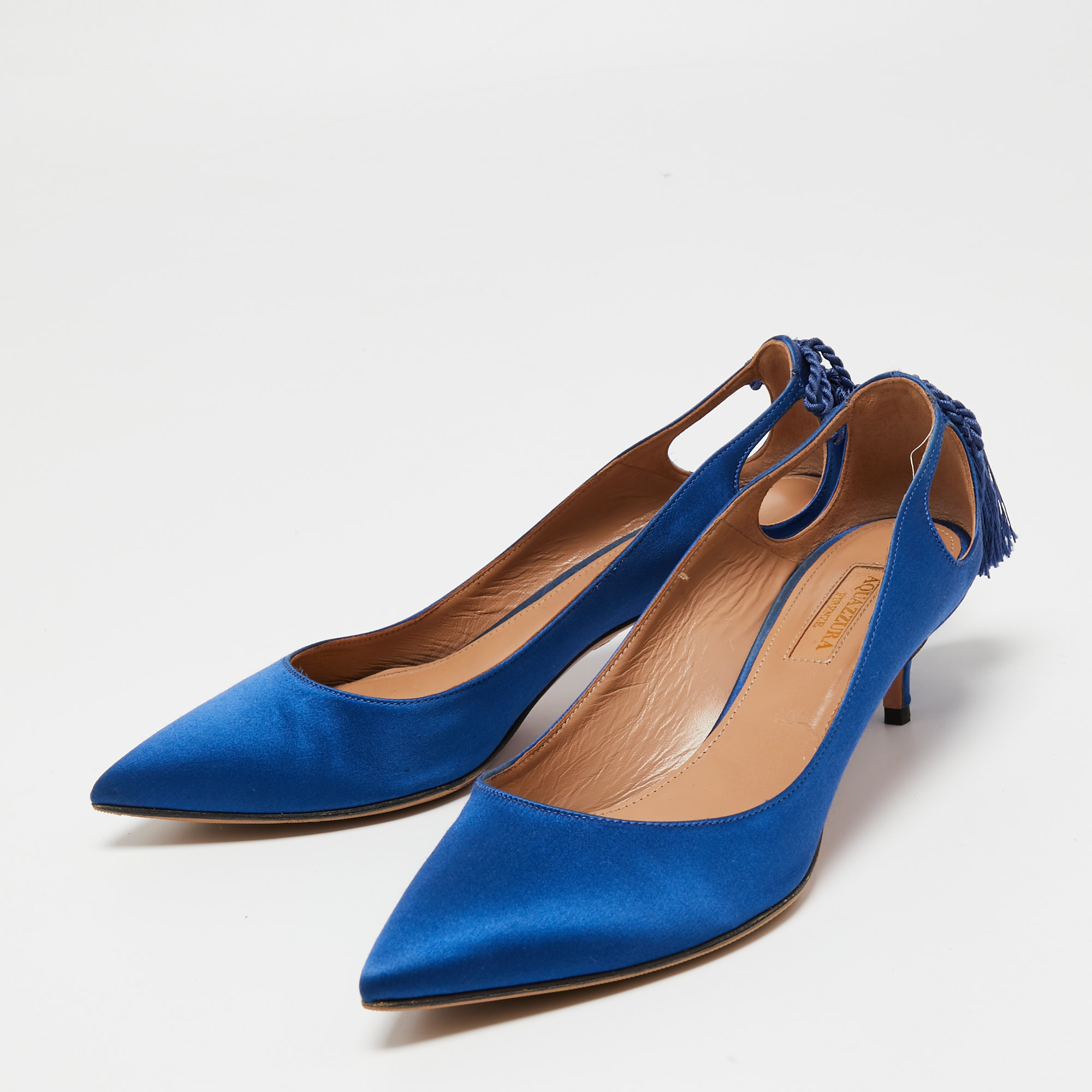 

Aquazzura Royal Blue Satin Forever Marilyn Pumps Size