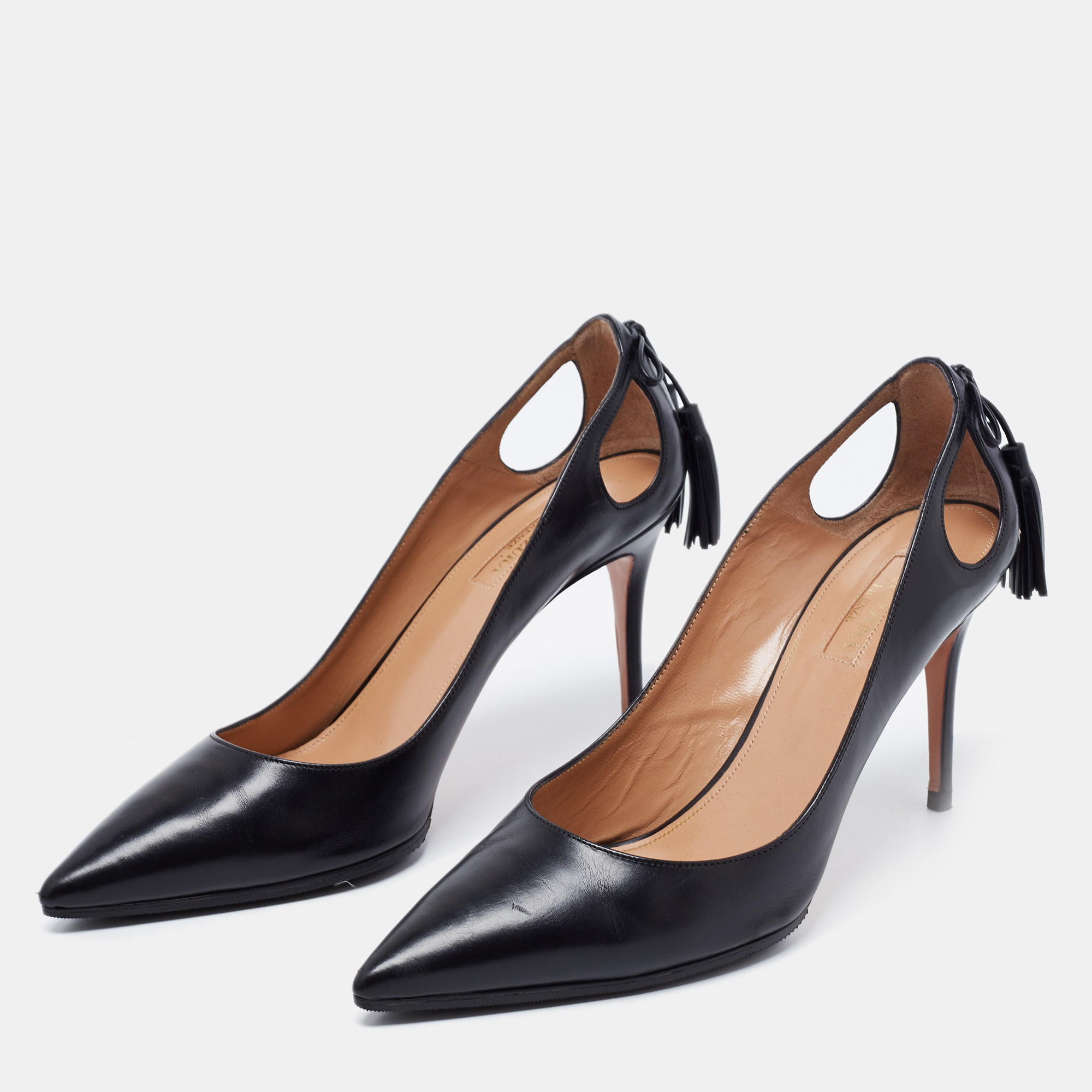 

Aquazzura Black Leather Forever Marilyn Pumps Size