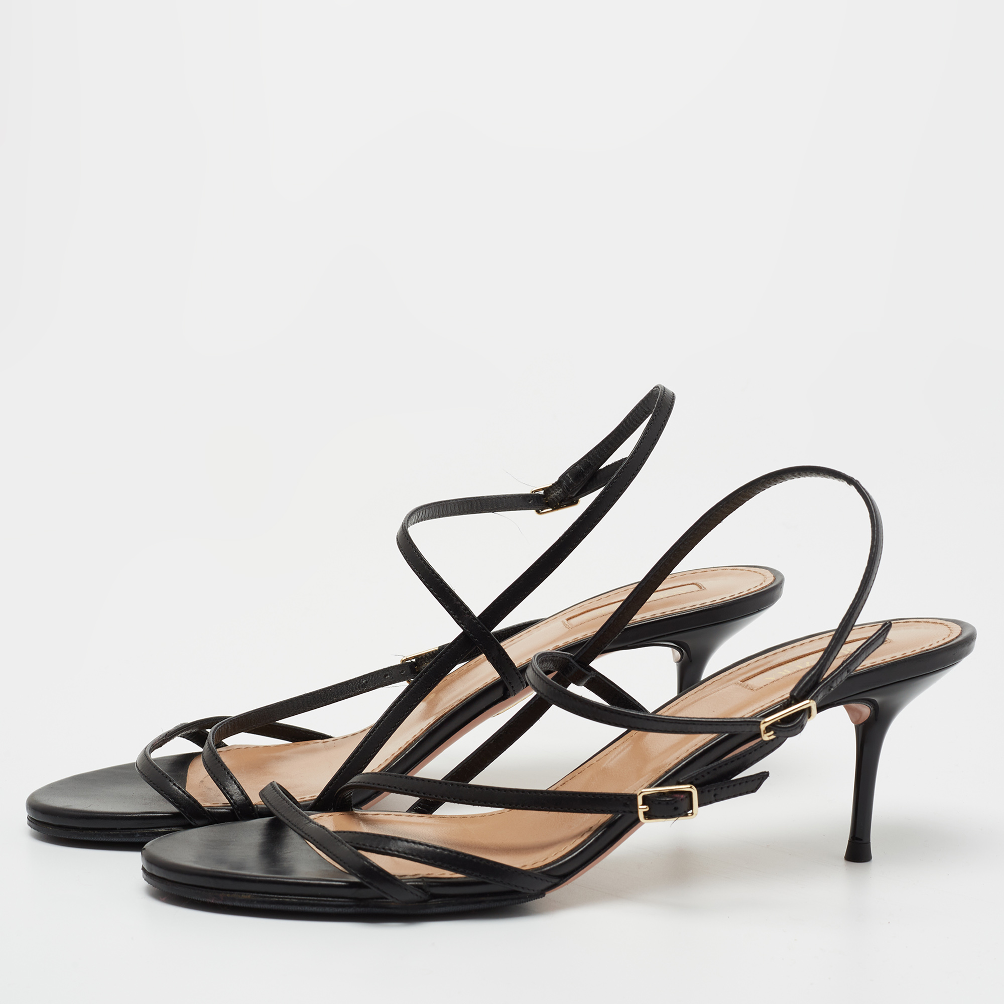 

Aquazzura Black Leather Carolyne Strappy Sandals Size