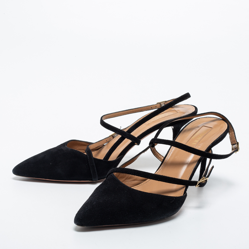 

Aquazzura Black Suede Ankle Strap Pointed Toe Pumps Size