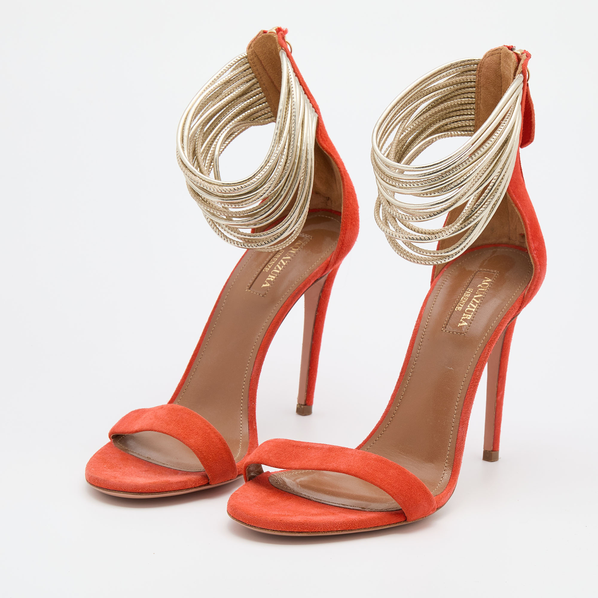 

Aquazzura Orange Suede Spin Me Around Ankle Cuff Sandals Size