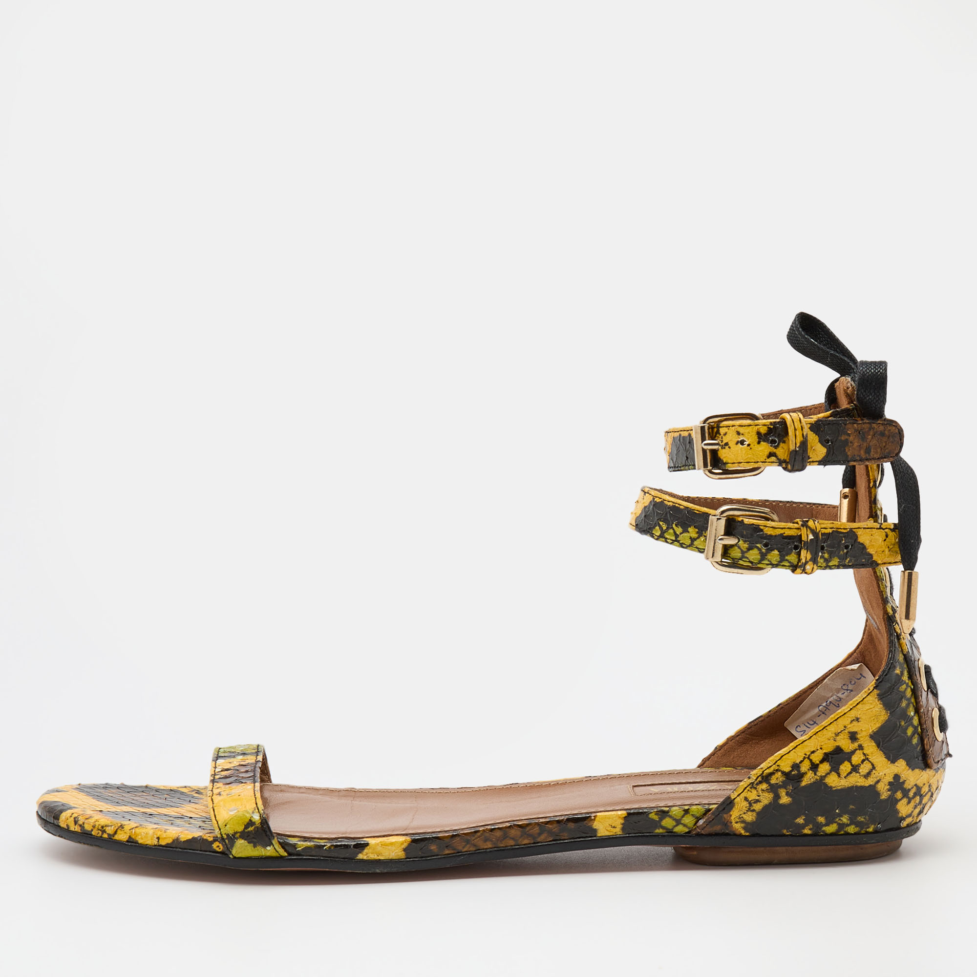 Pre-owned Aquazzura Multicolor Python Ankle Strap Flat Sandals Size 38