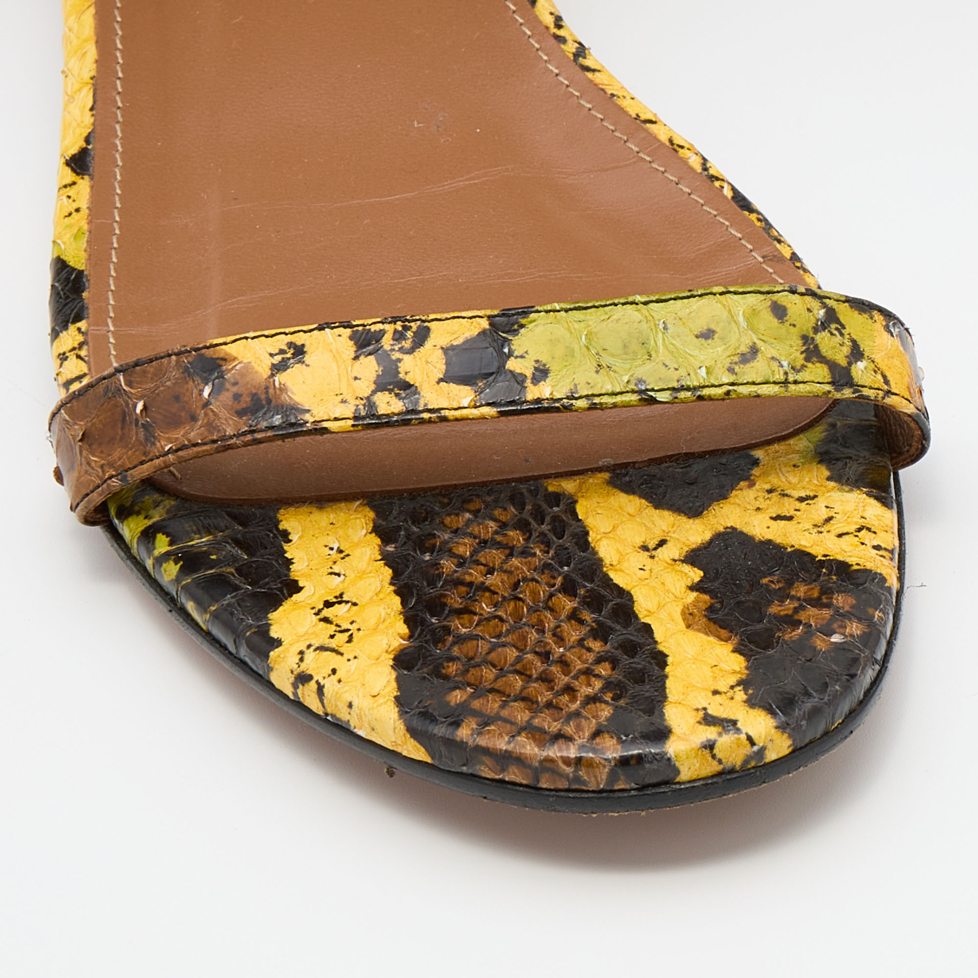 Aquazzura Multicolor Python Ankle Strap Flat Sandals Size 38 