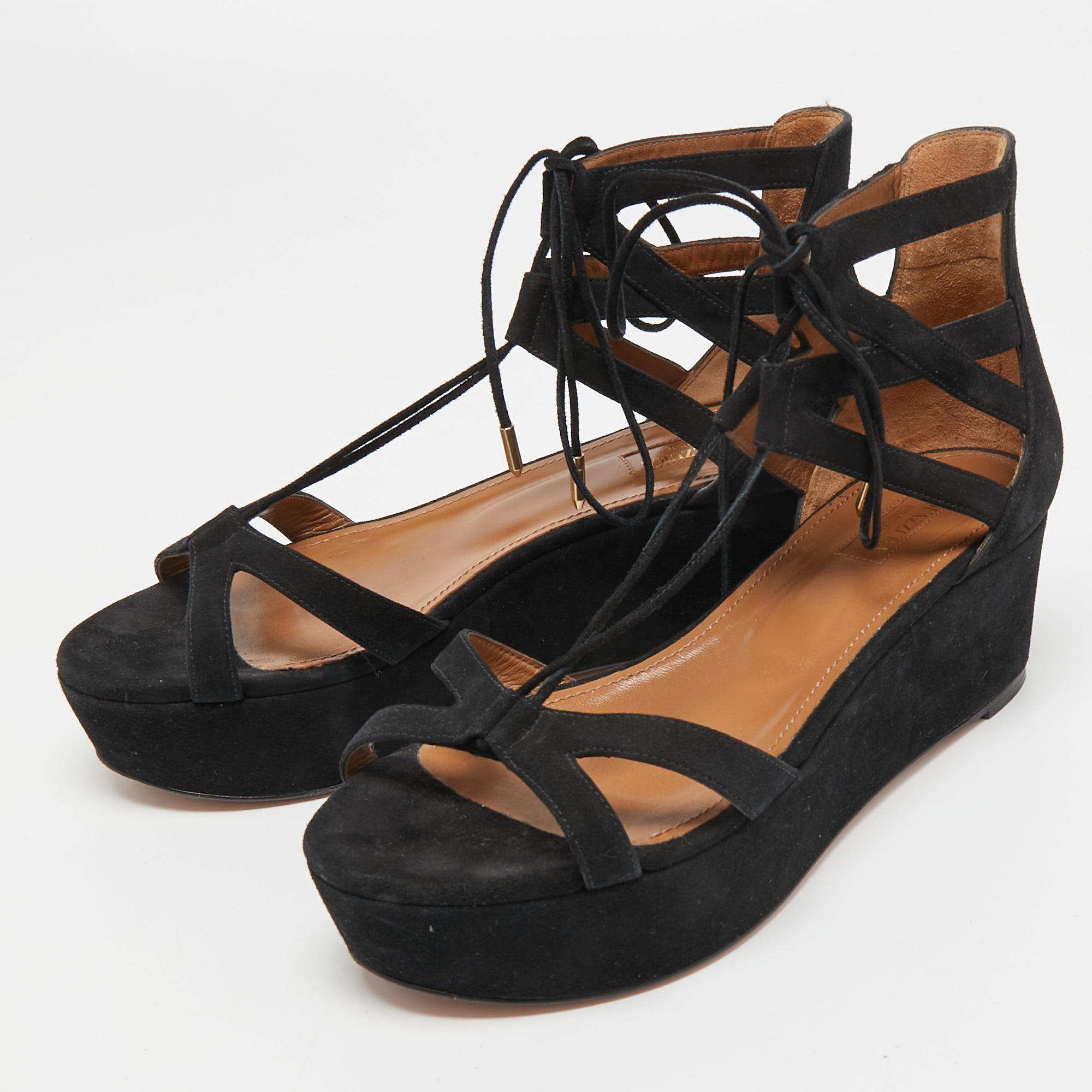 

Aquazzura Black Suede Beverly Hills Platform Sandals Size