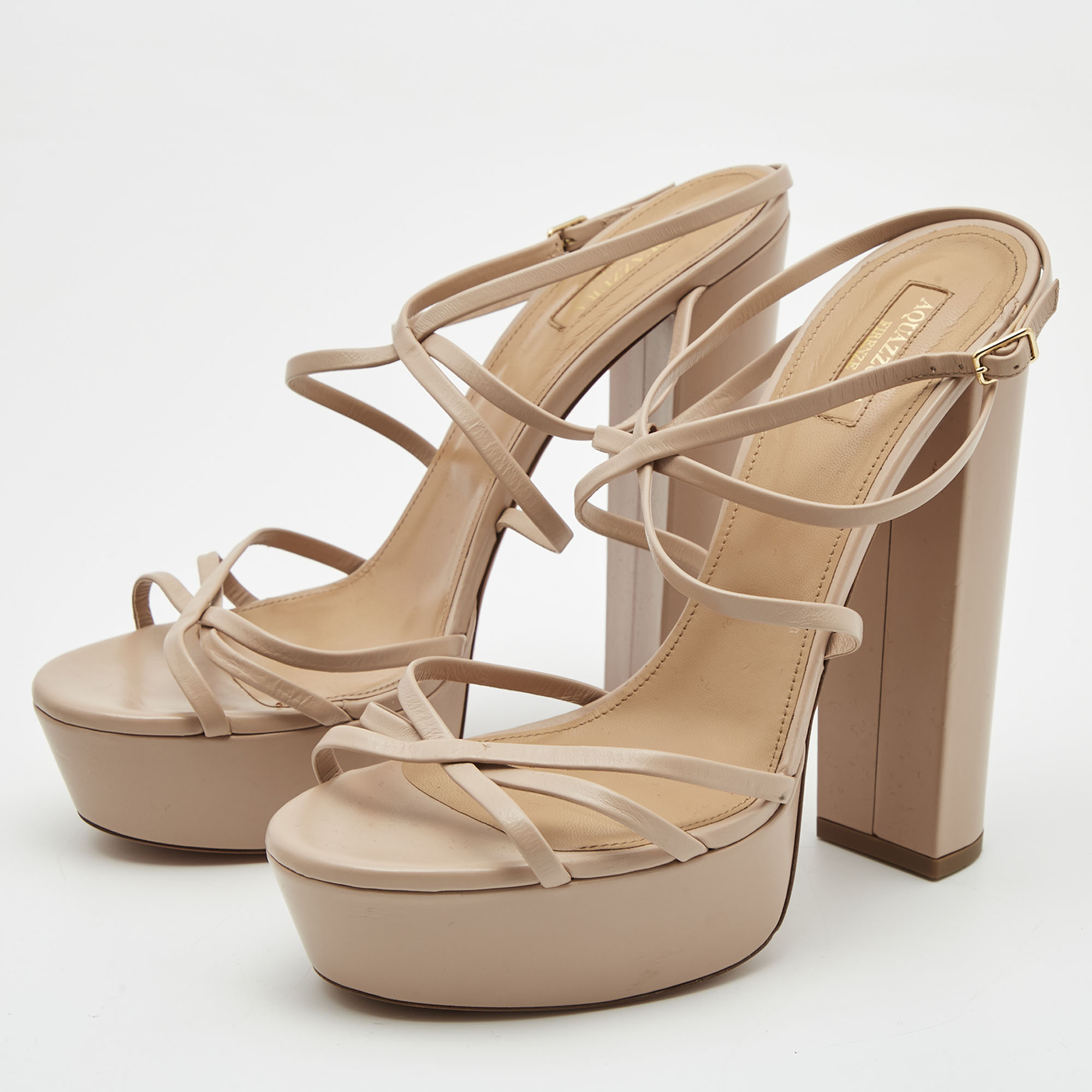 

Aquazzura Beige Leather Strappy Platform Sandals Size