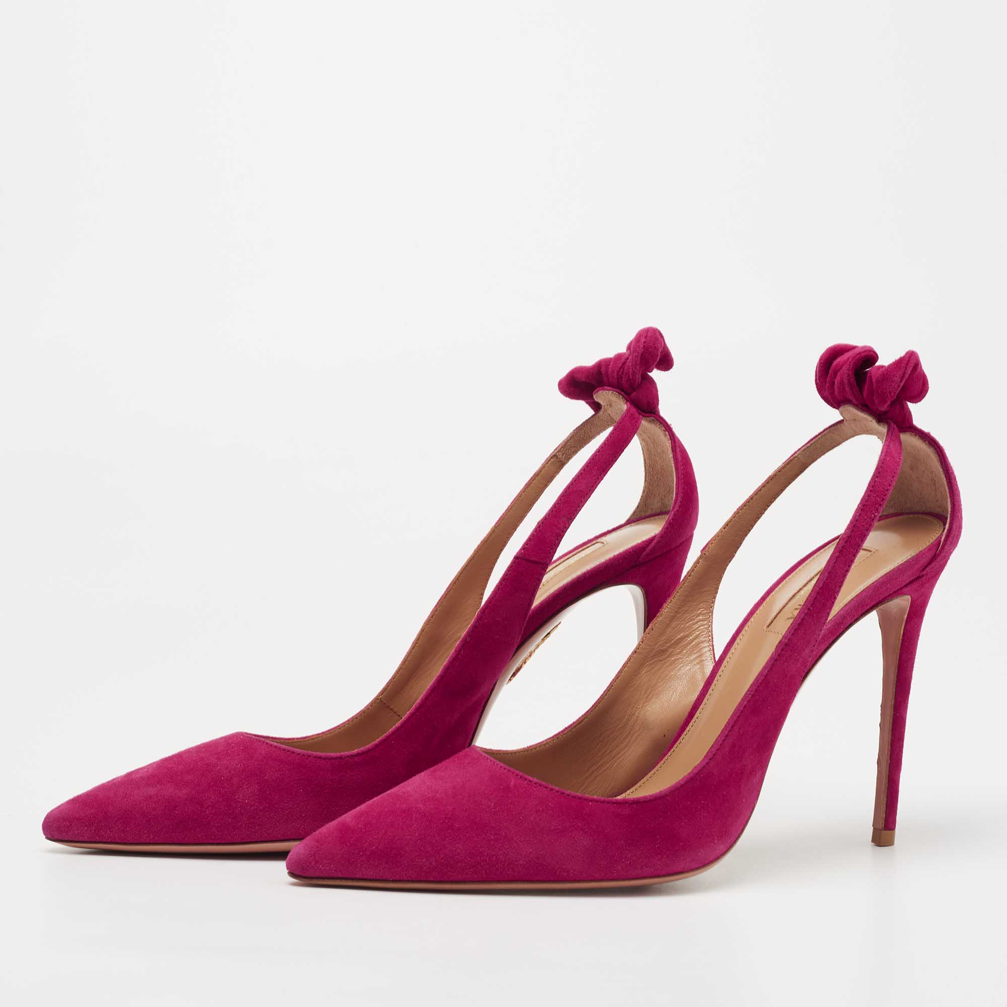 

Aquazzura Pink Suede Bow Tie Pumps Size
