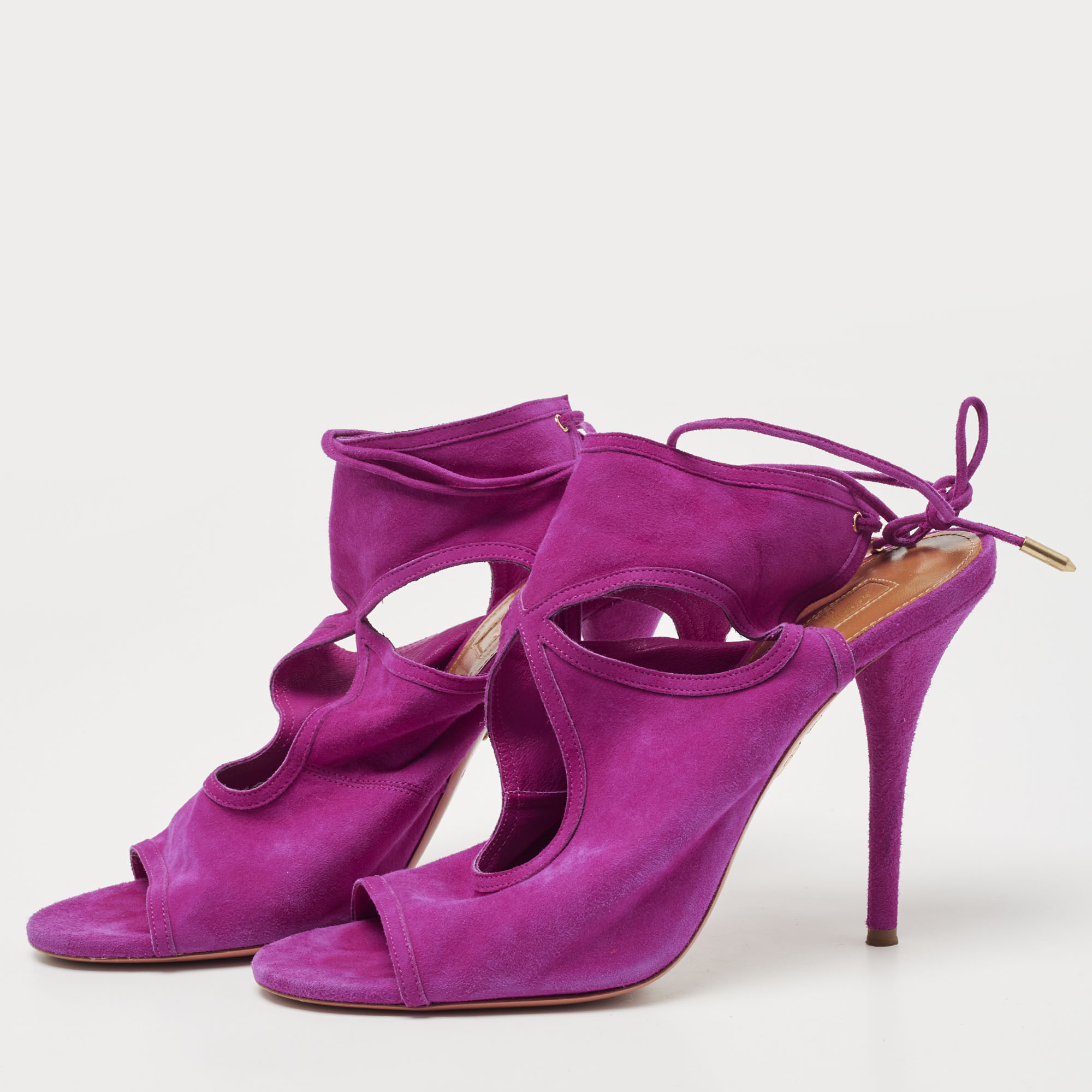 

Aquazzura Purple Cut Out Suede Sexy Thing Tie Up Sandals Size