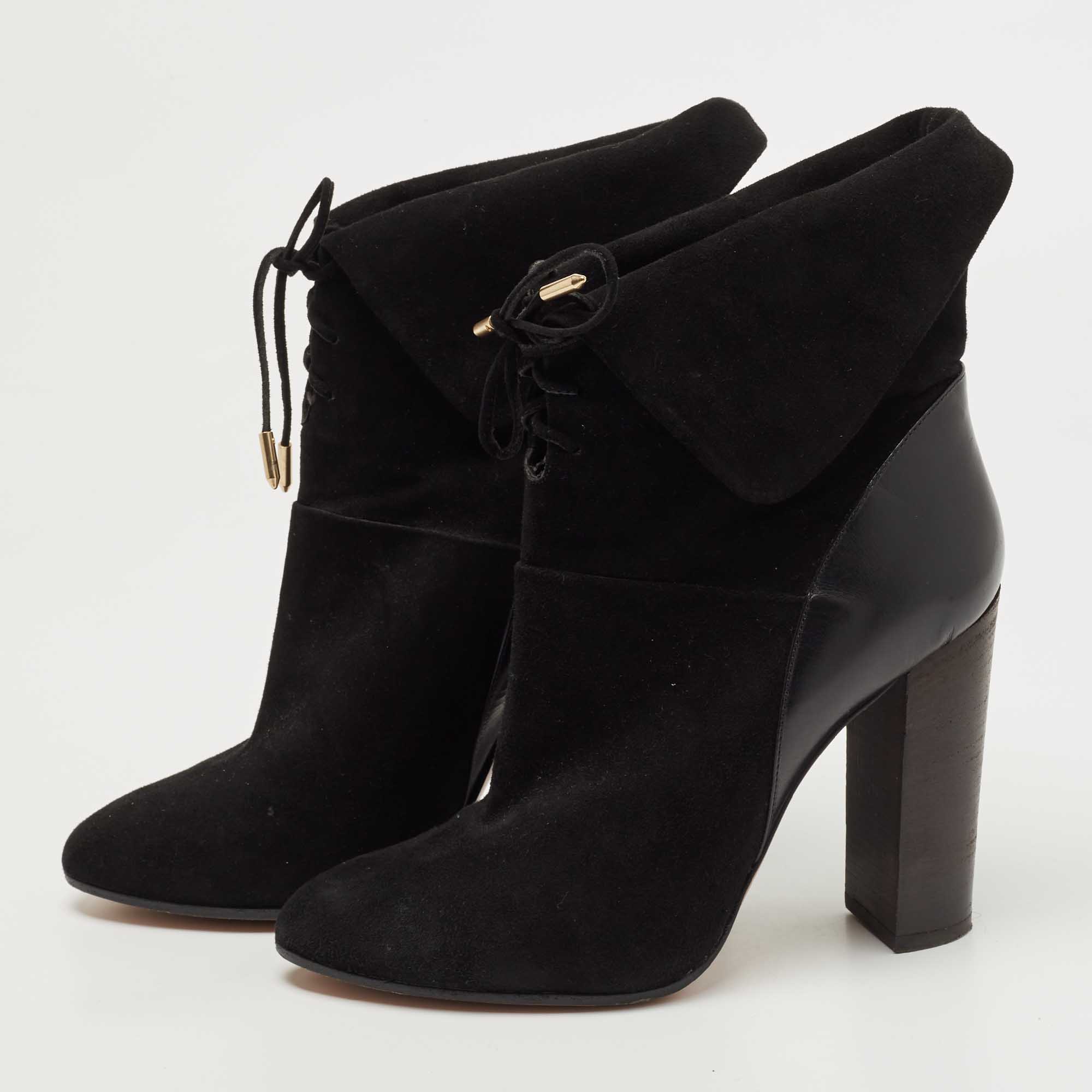 

Aquazzura Black Leather and Suede Ankle Boots Size