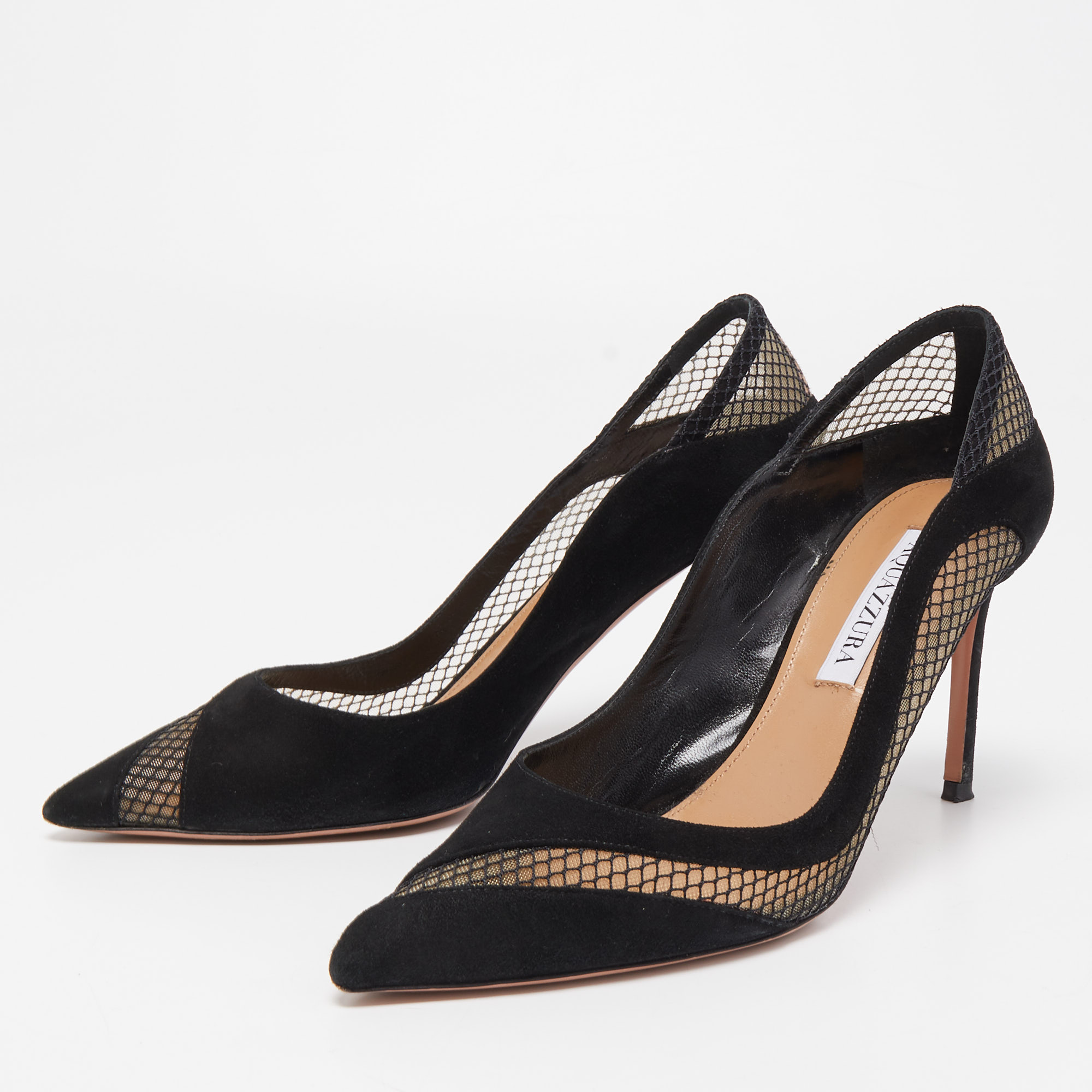 

Aquazzura Black Suede and Mesh Dalia Pumps Size