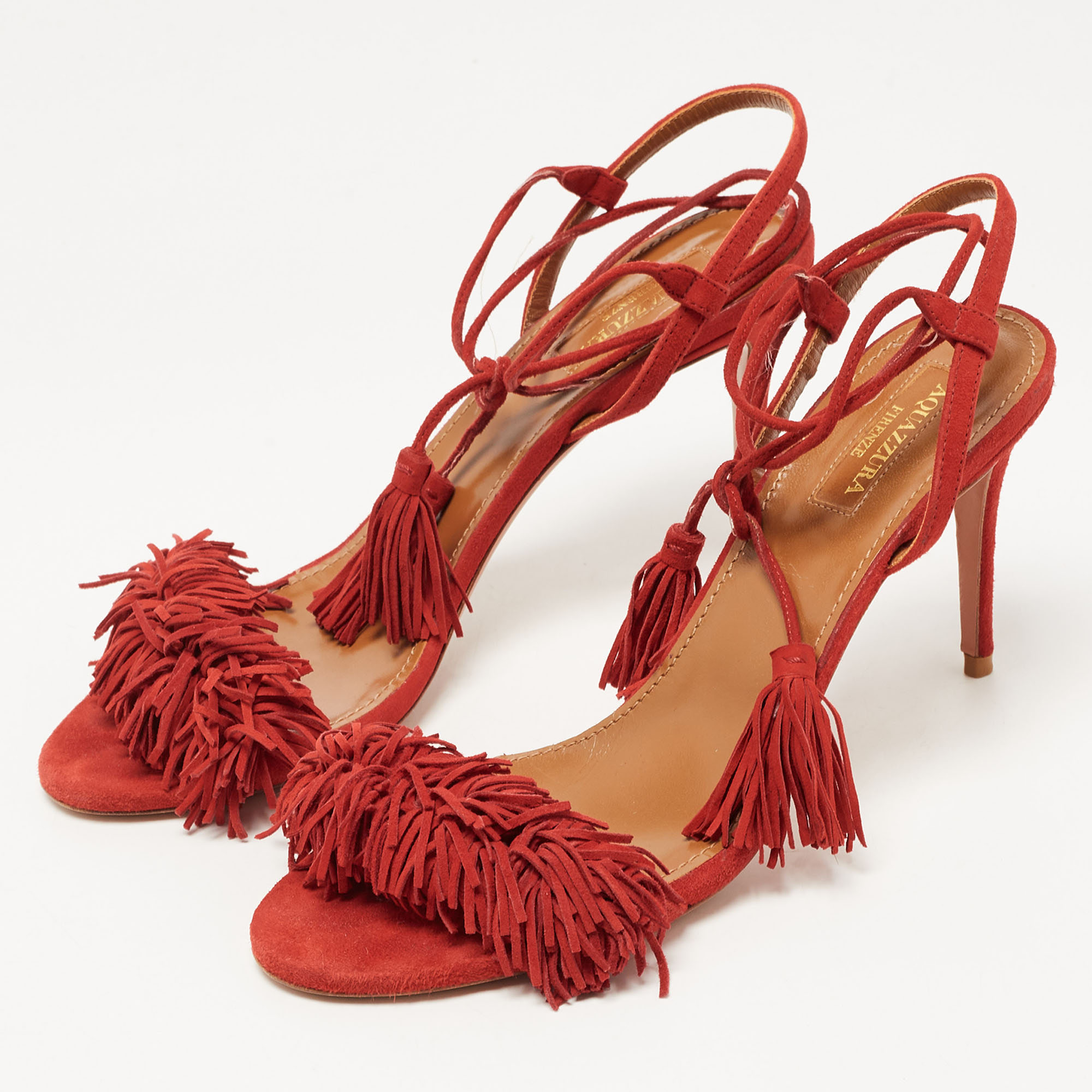 

Aquazzura Red Suede Wild Thing Ankle Tie Sandals Size