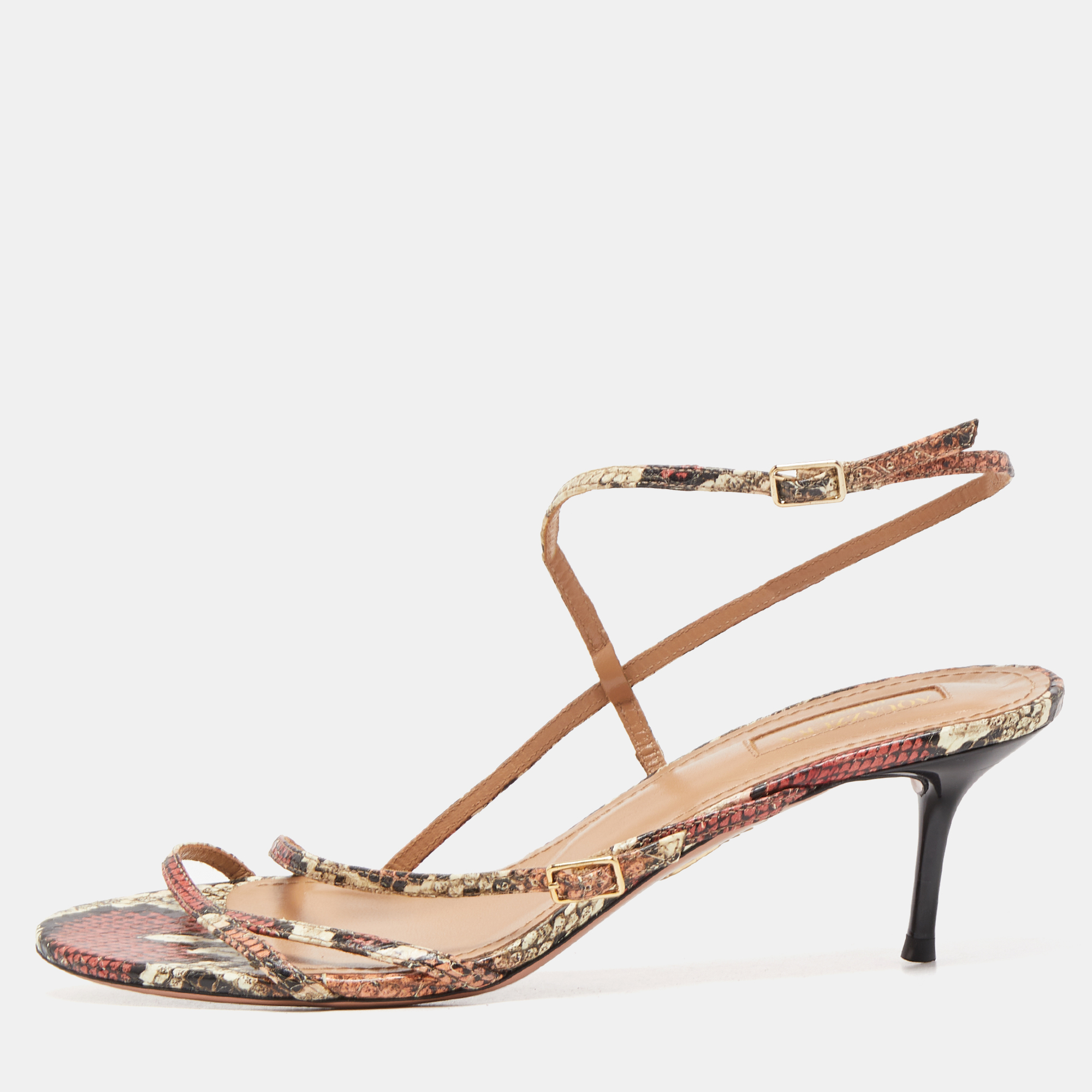 Pre-owned Aquazzura Multicolor Python Embossed Leather Carolyne Strappy Sandals Size 38