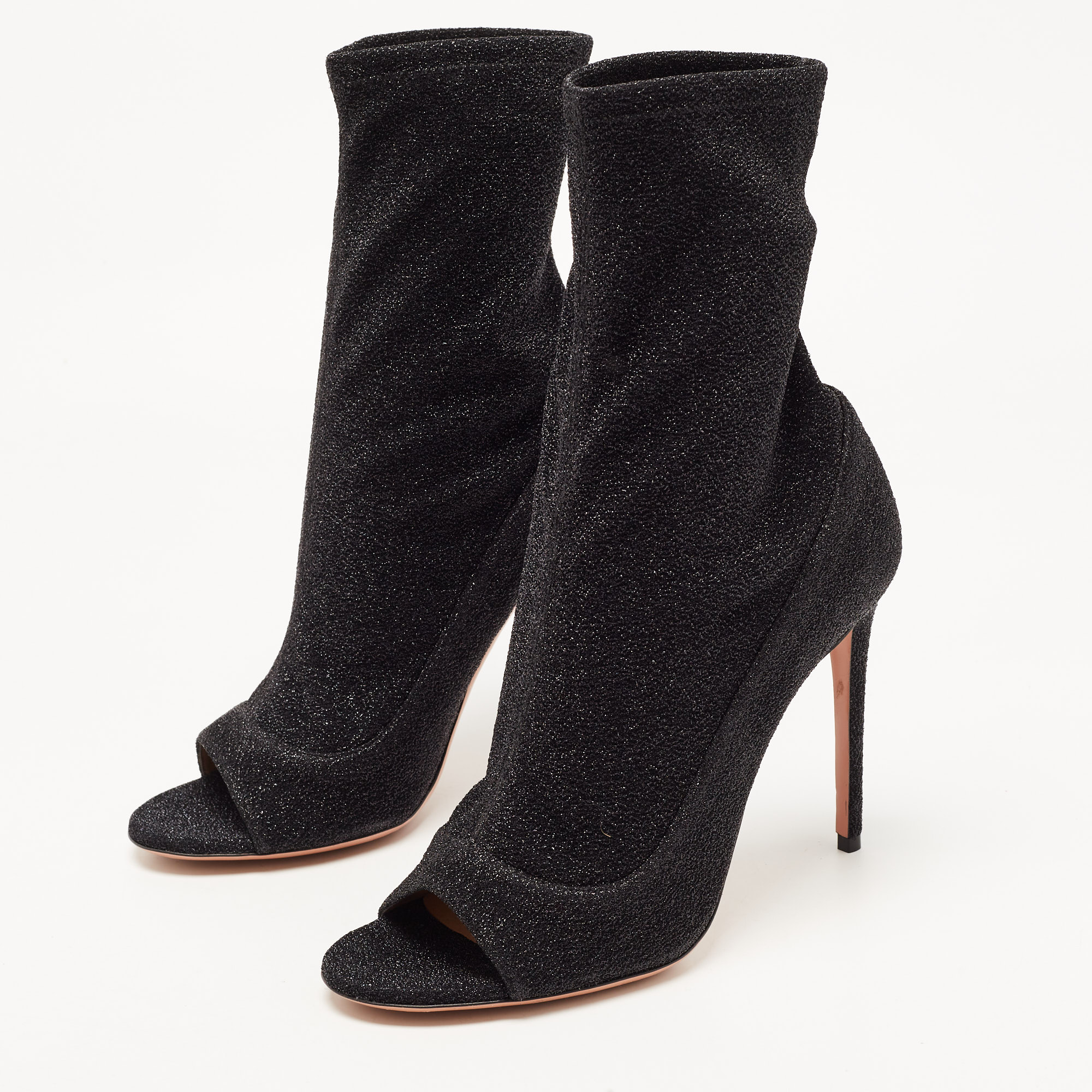 

Aquazzura Black Lurex Fabric Ankle Length Boots Size