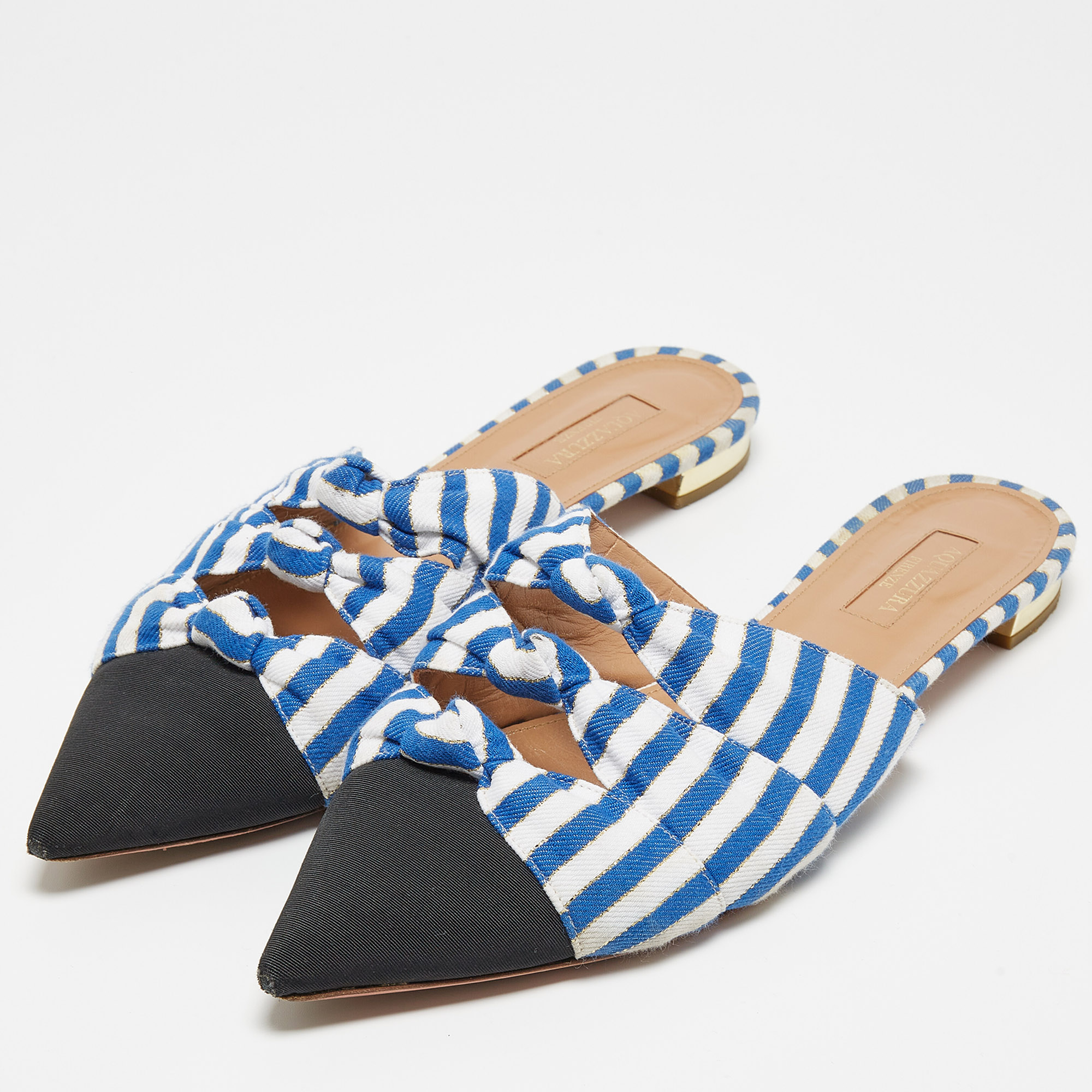 

Aquazzura Tricolor Stripe Canvas Mondaine Flat Mules Size, Multicolor