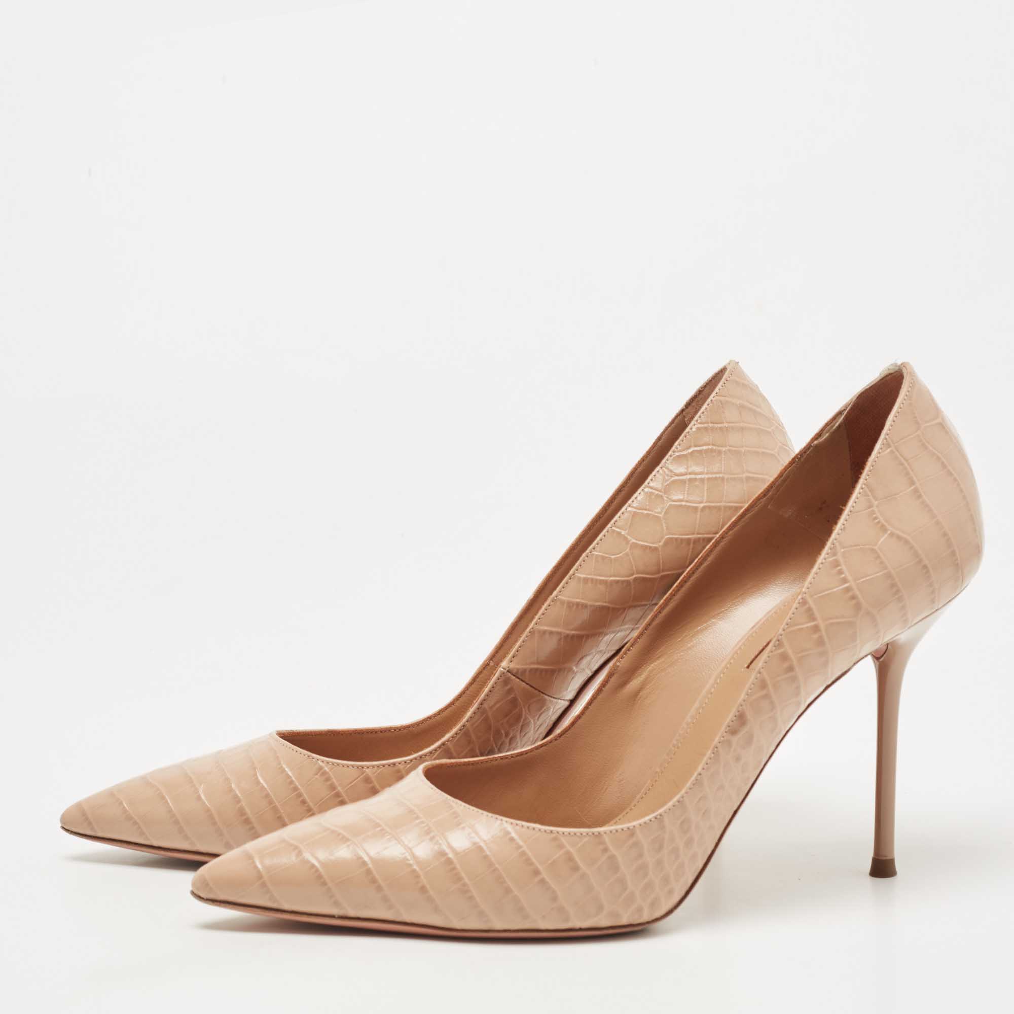 

Aquazzura Beige Croc Embossed Leather Purist Pumps Size