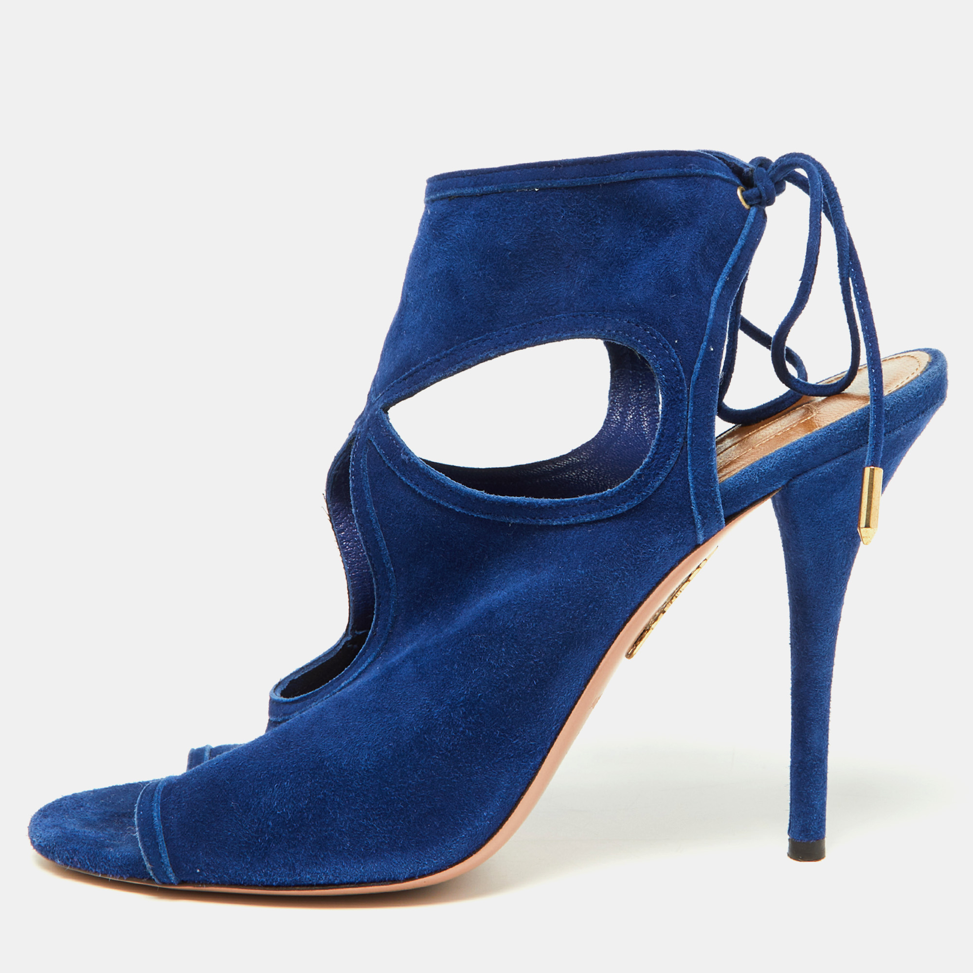 Pre-owned Aquazzura Blue Suede Sexy Thing Sandals Size 40