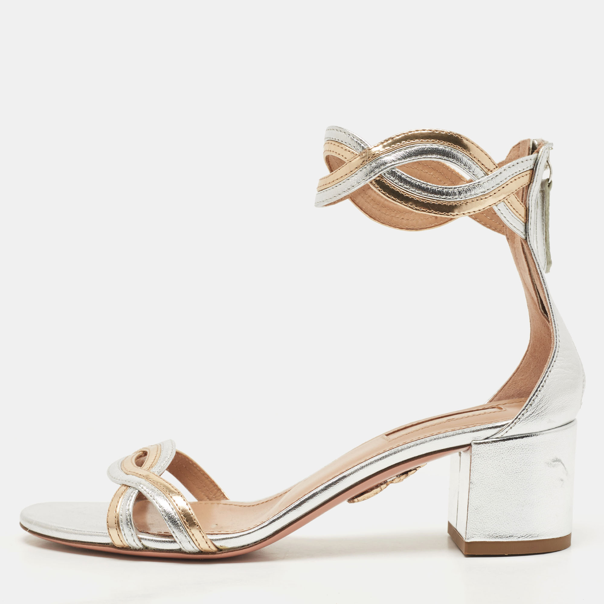 

Aquazzura Silver/Gold Leather Moon Ray Sandals Size