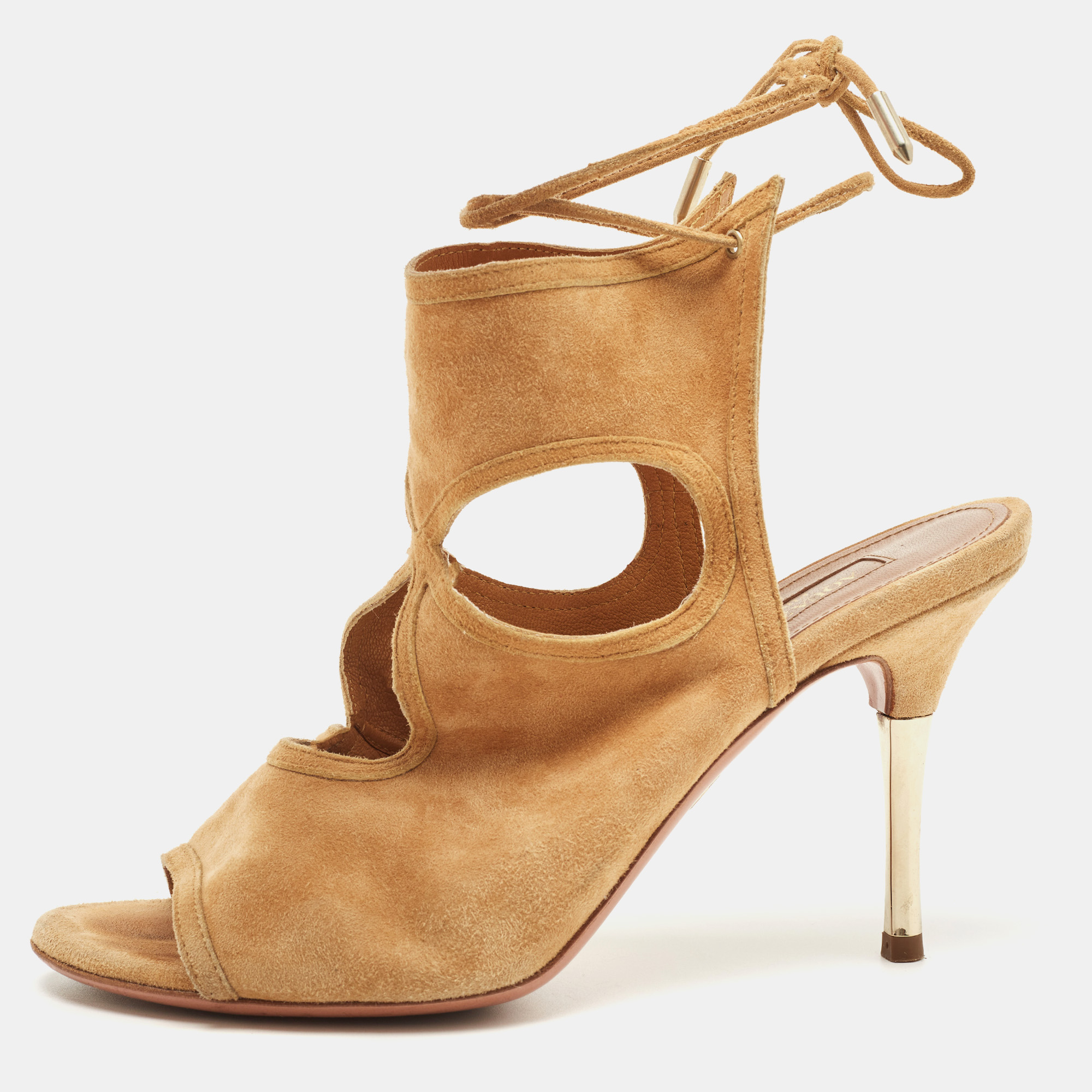 Pre-owned Aquazzura Beige Suede Sexy Thing Sandals Size 37