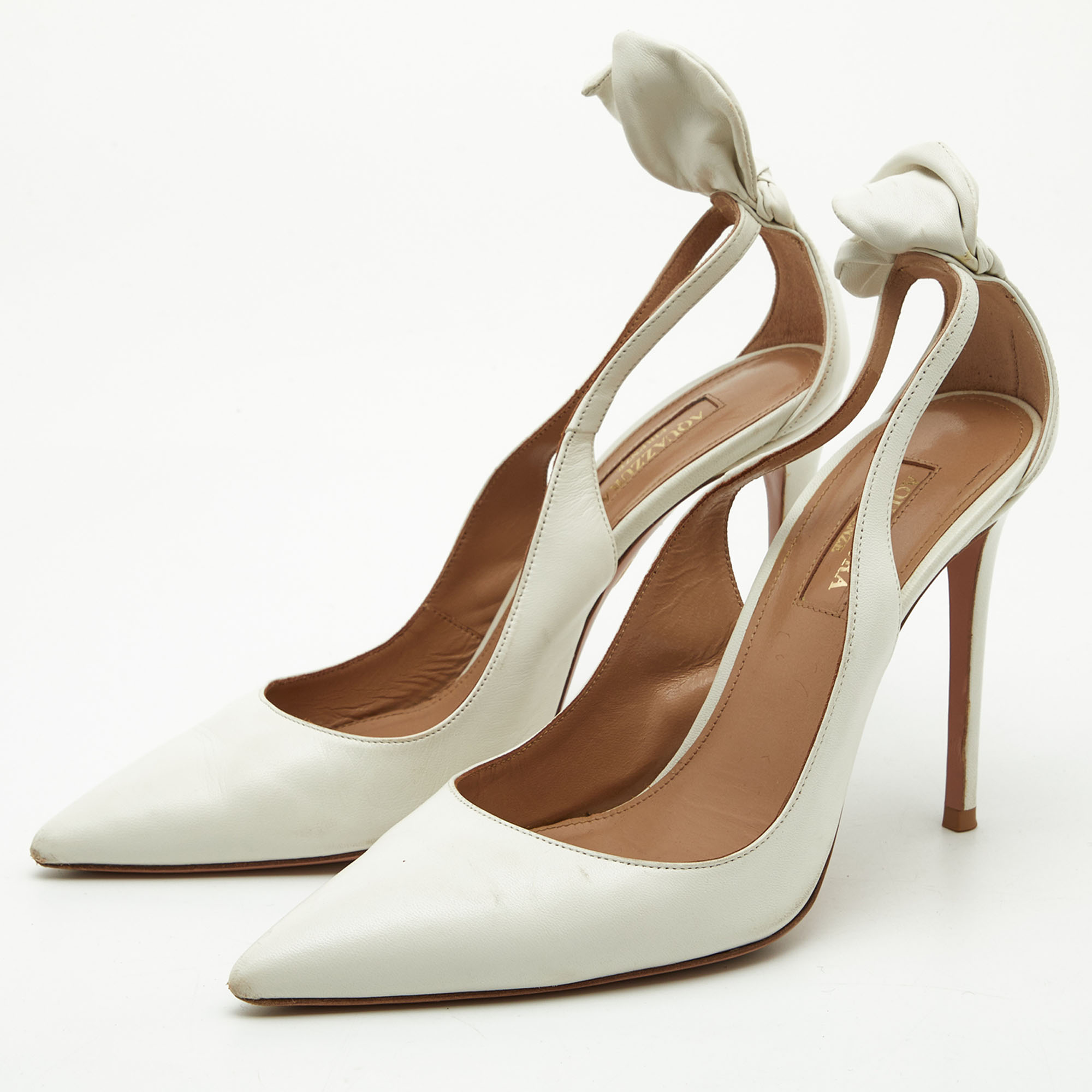 

Aquazzura White Leather Bow Tie Pumps Size