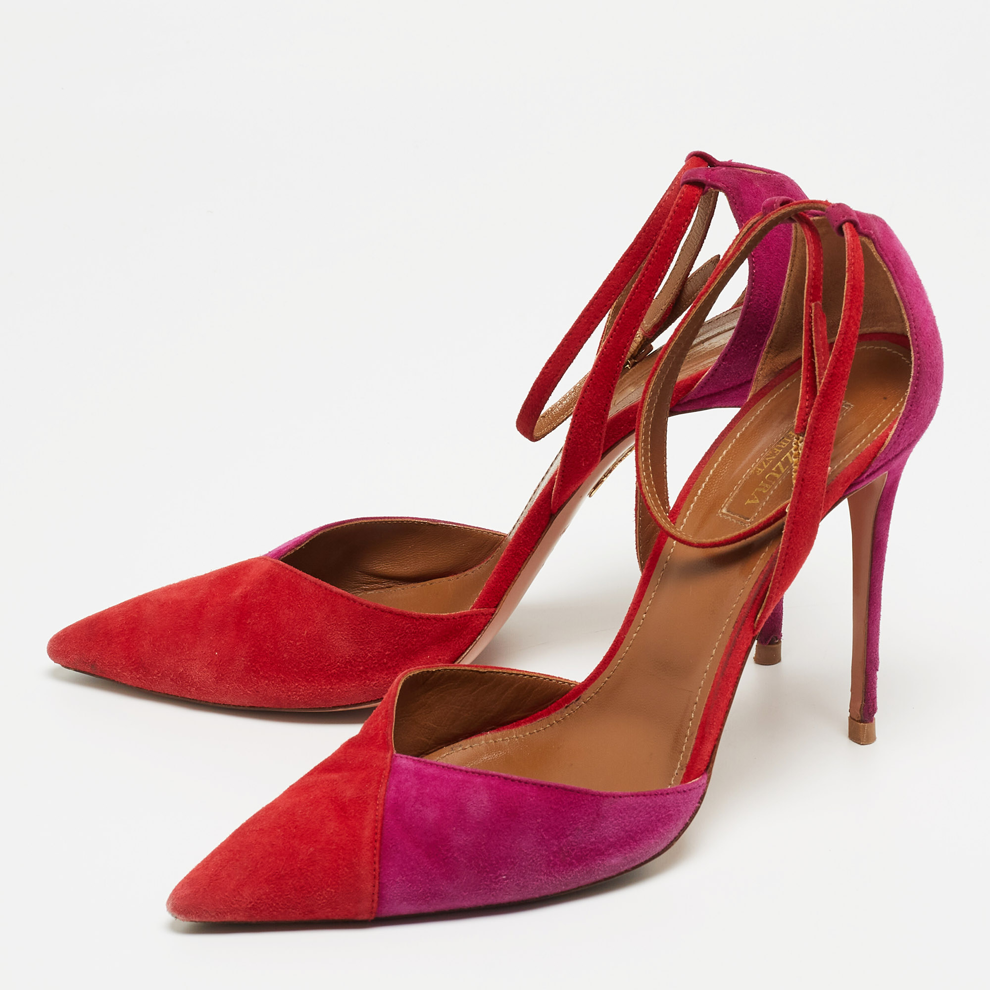

Aquazzura Purple/Red Suede Ankle Tie Pumps Size