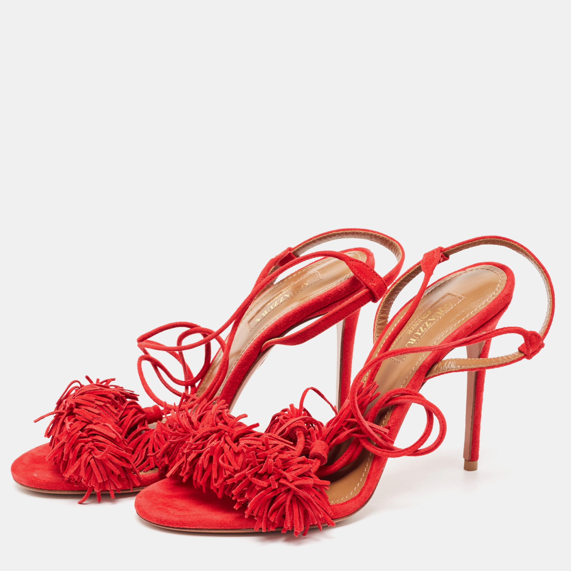 

Aquazzura Red Suede Wild Thing Sandals Size